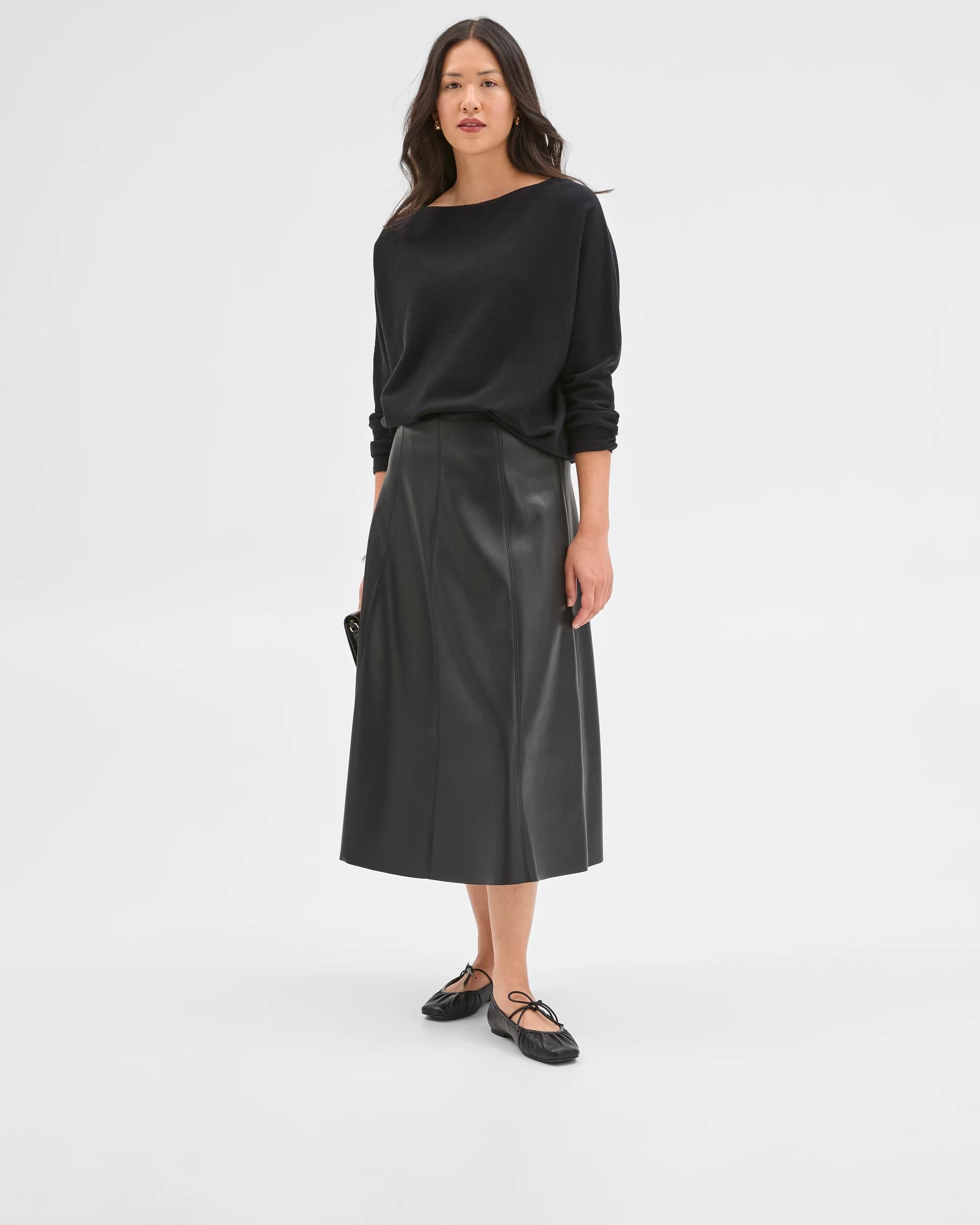 2 Preview PU Panel A-Line Midi Skirt BLACK, 2 of 7