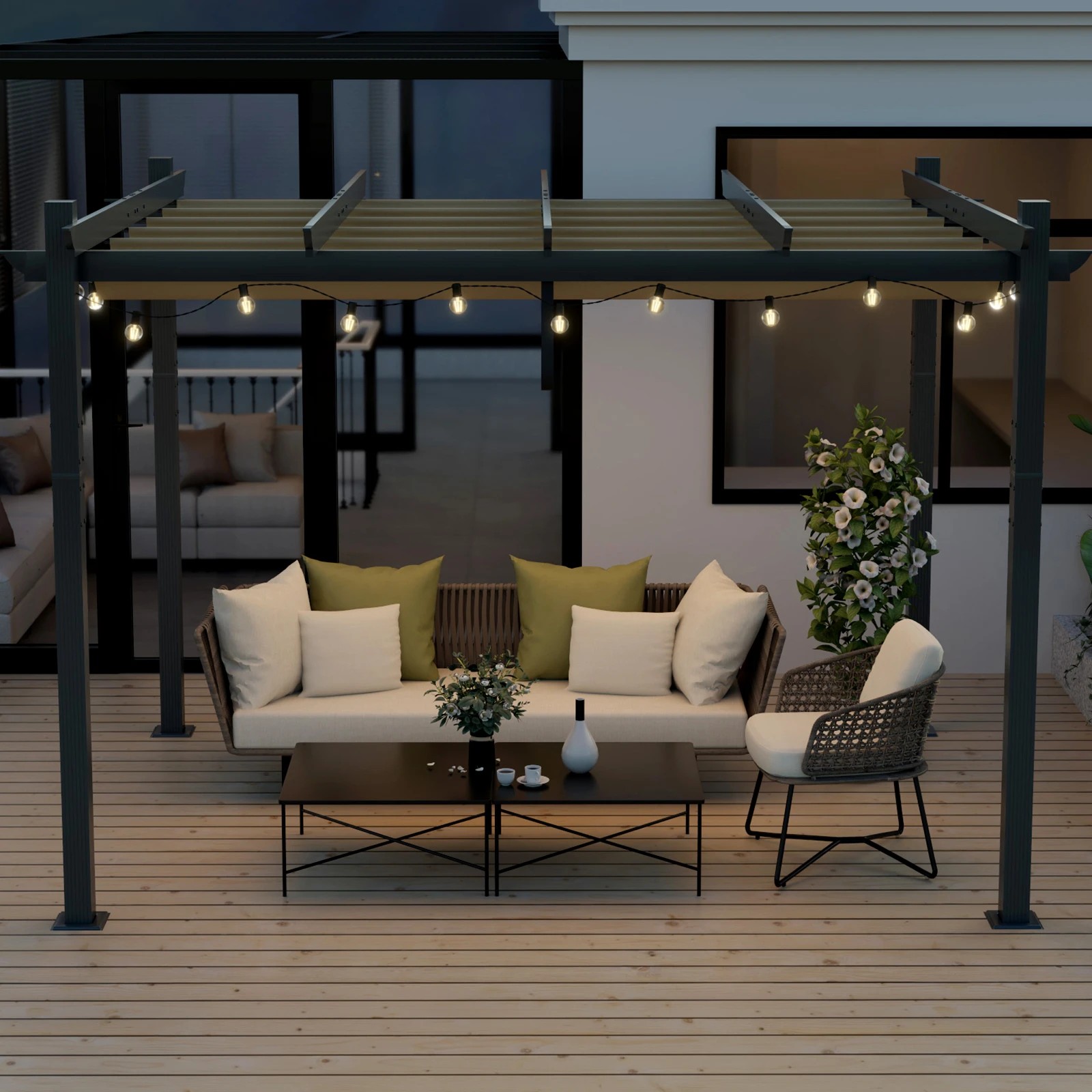 3 Costway Outdoor Pergola Aluminum Retractable Canopy Shelter - Beige, 3 of 3