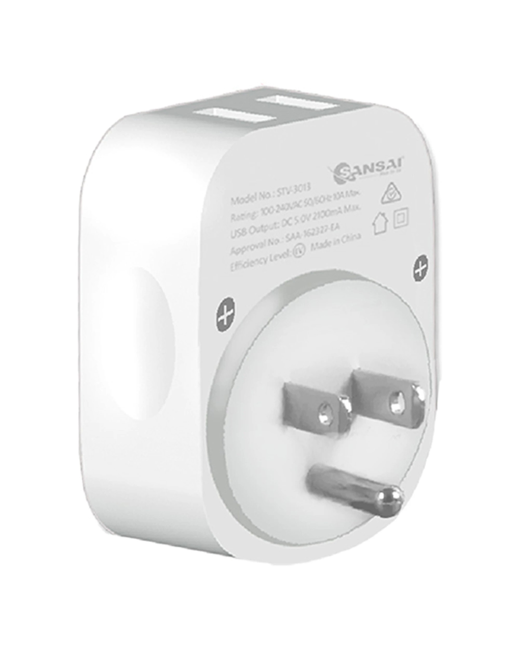1 Sansai Surge Protected Travel Adapter with 2 USB Ports AU USA Region - White, 1 of 3