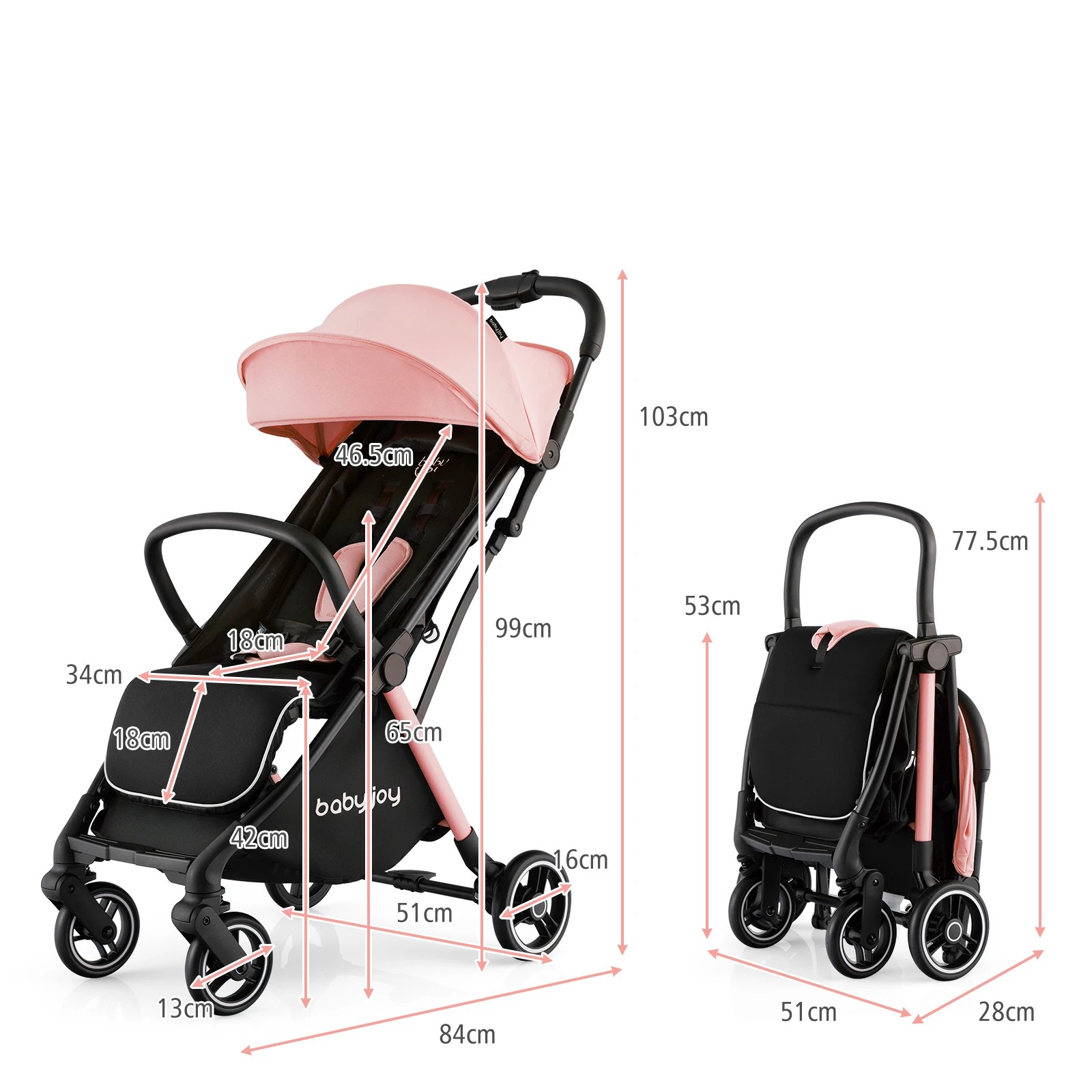 3 Costway Portable Stroller Adjustable Baby Pram Pushchair, 3 of 6