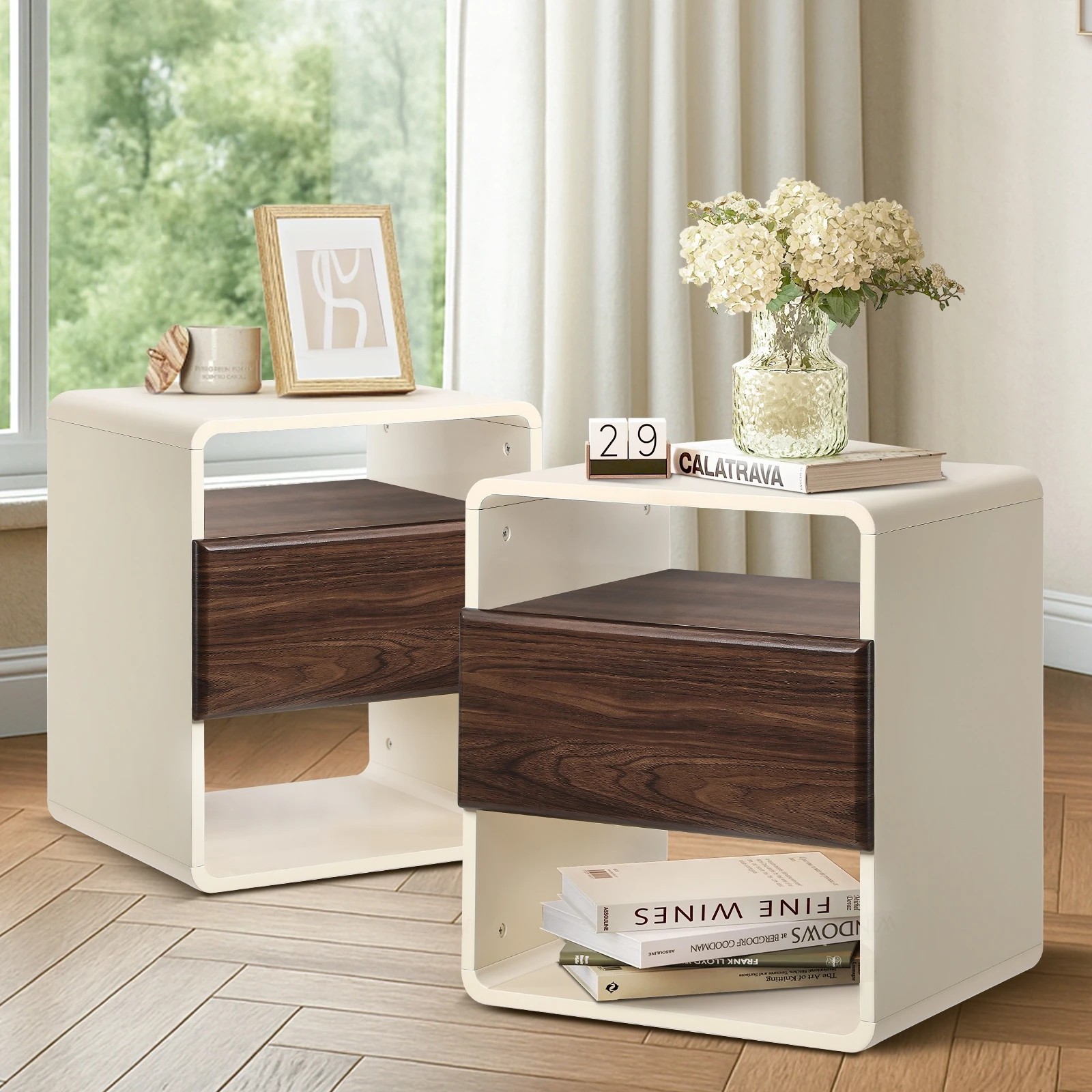 3 Oikiture 2x Bedside Tables Nightstand Side Table Drawer Storage Shelf Retro - Multi, 3 of 9