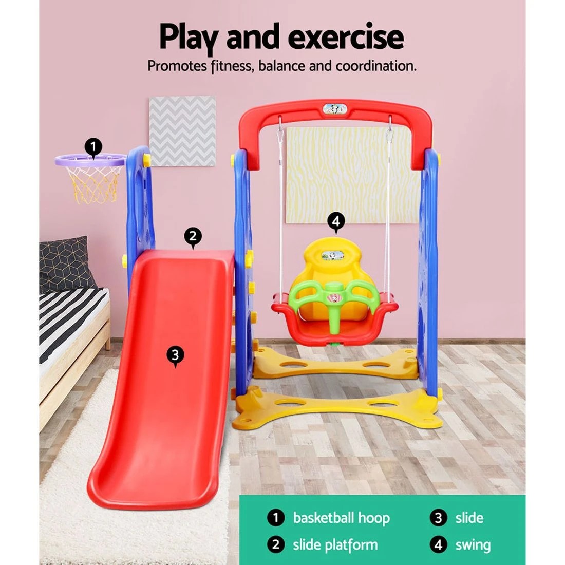 4 Keezi Kids Slide Swing Set Basketball Hoop Outdoor Playground Toys 120cm
 - multi, 4 of 7