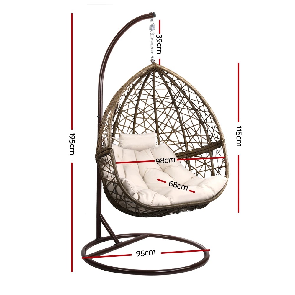 2 Gardeon Outdoor Egg Swing Chair Wicker Rattan Furniture Pod Stand Cushion - Beige, 2 of 6
