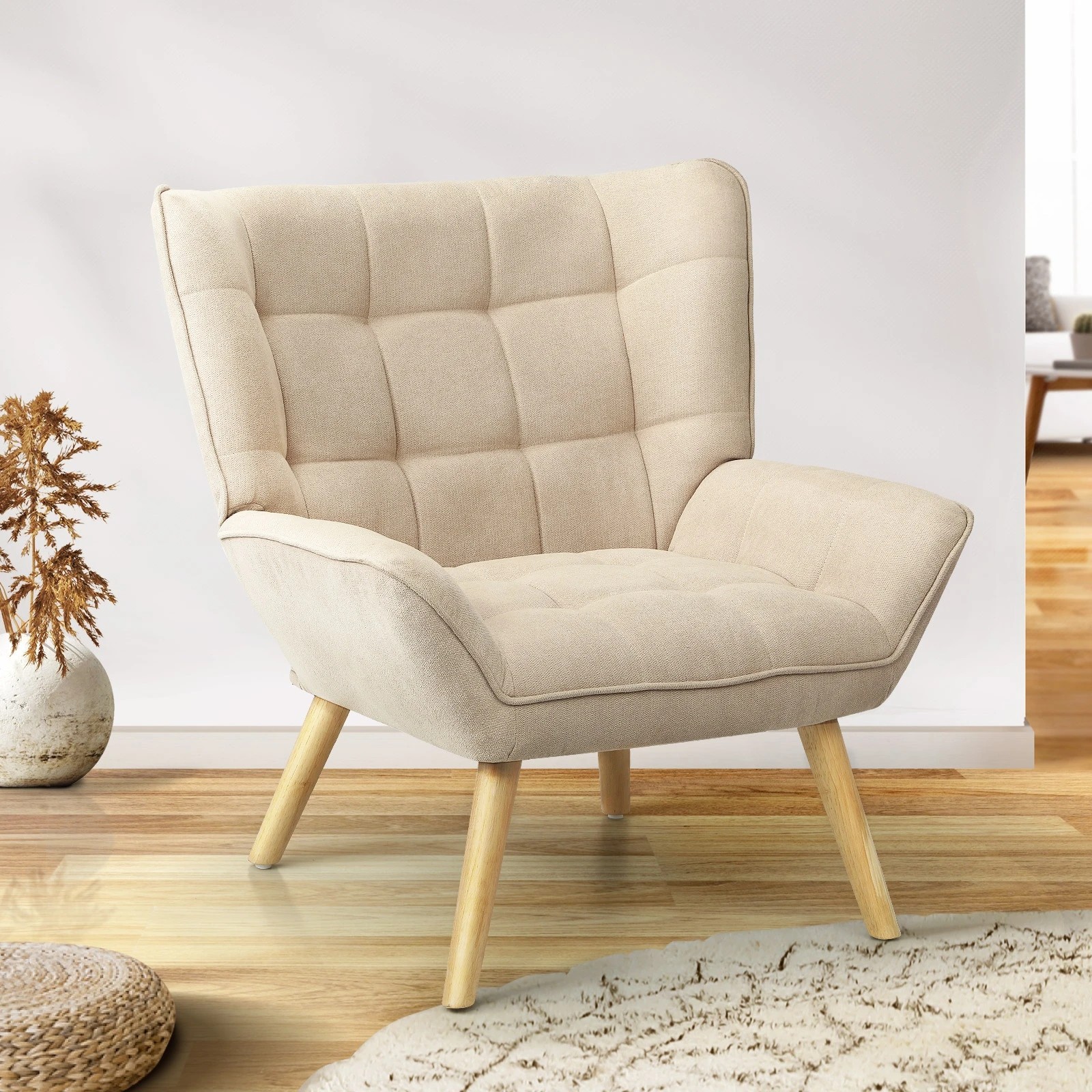 2 Oikiture Armchair Accent Chairs Sofa Lounge Fabric Upholstered Tub Chair
 - Beige, 2 of 10