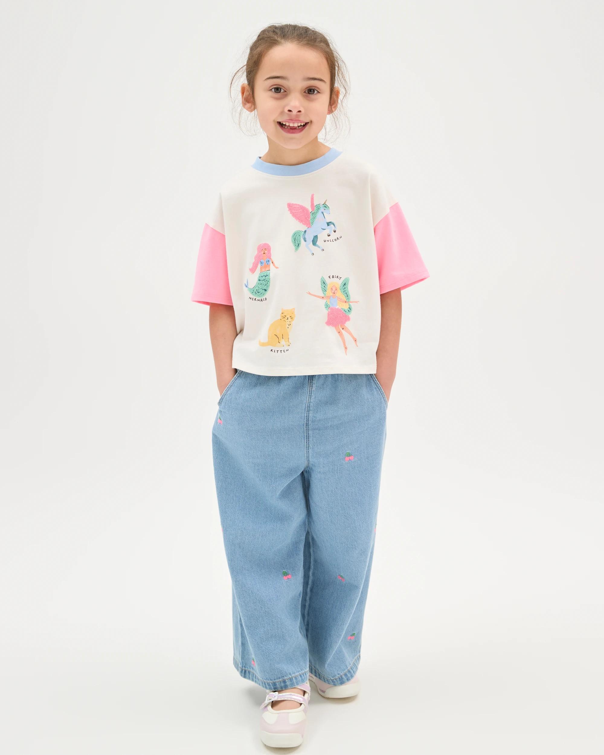 1 Target Kids Australian Cotton Boxy Event T-Shirt MERMAID UNICORN MULTI, 1 of 7