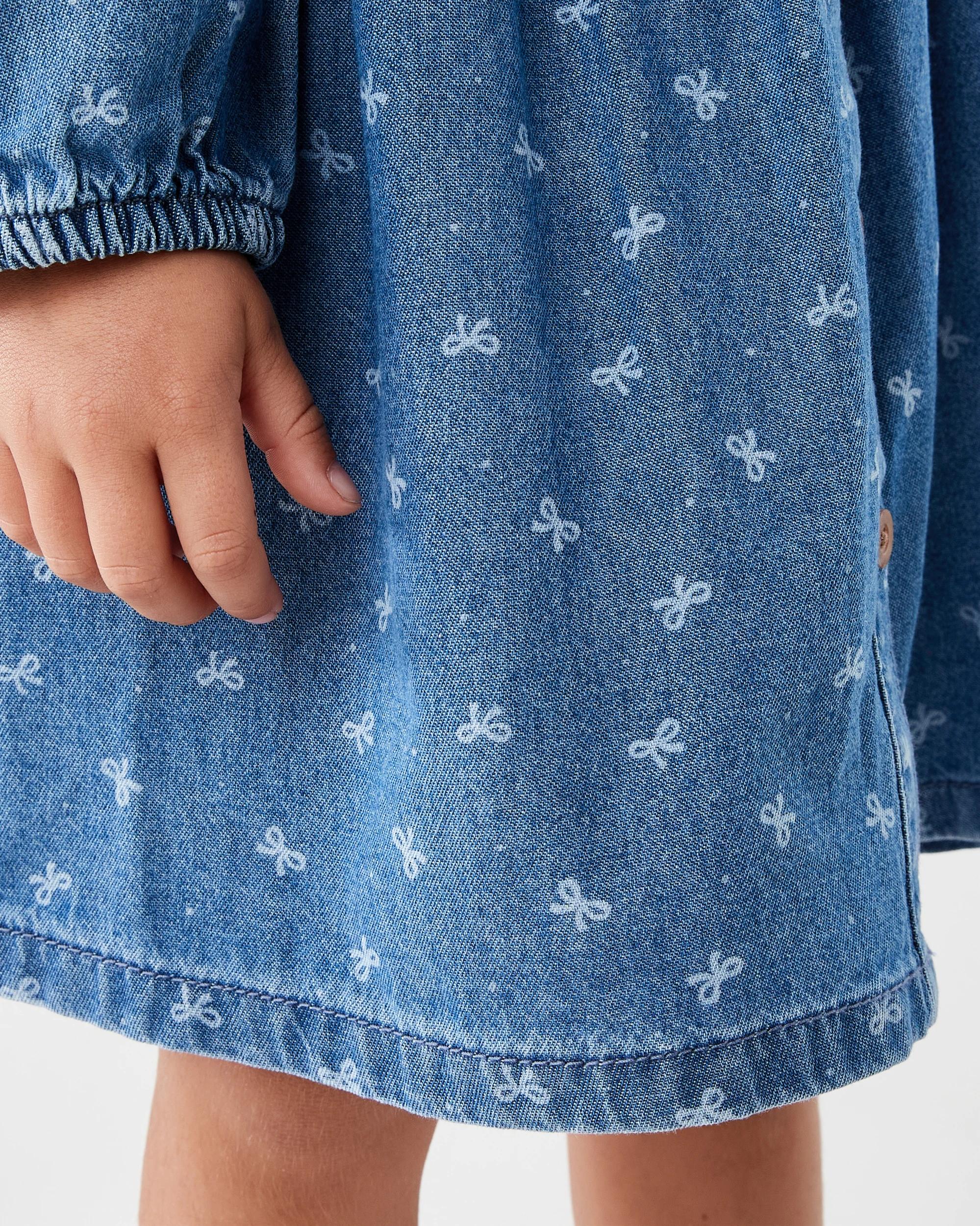 7 Long Sleeve Denim Collard Dress Blu Bow, 7 of 8