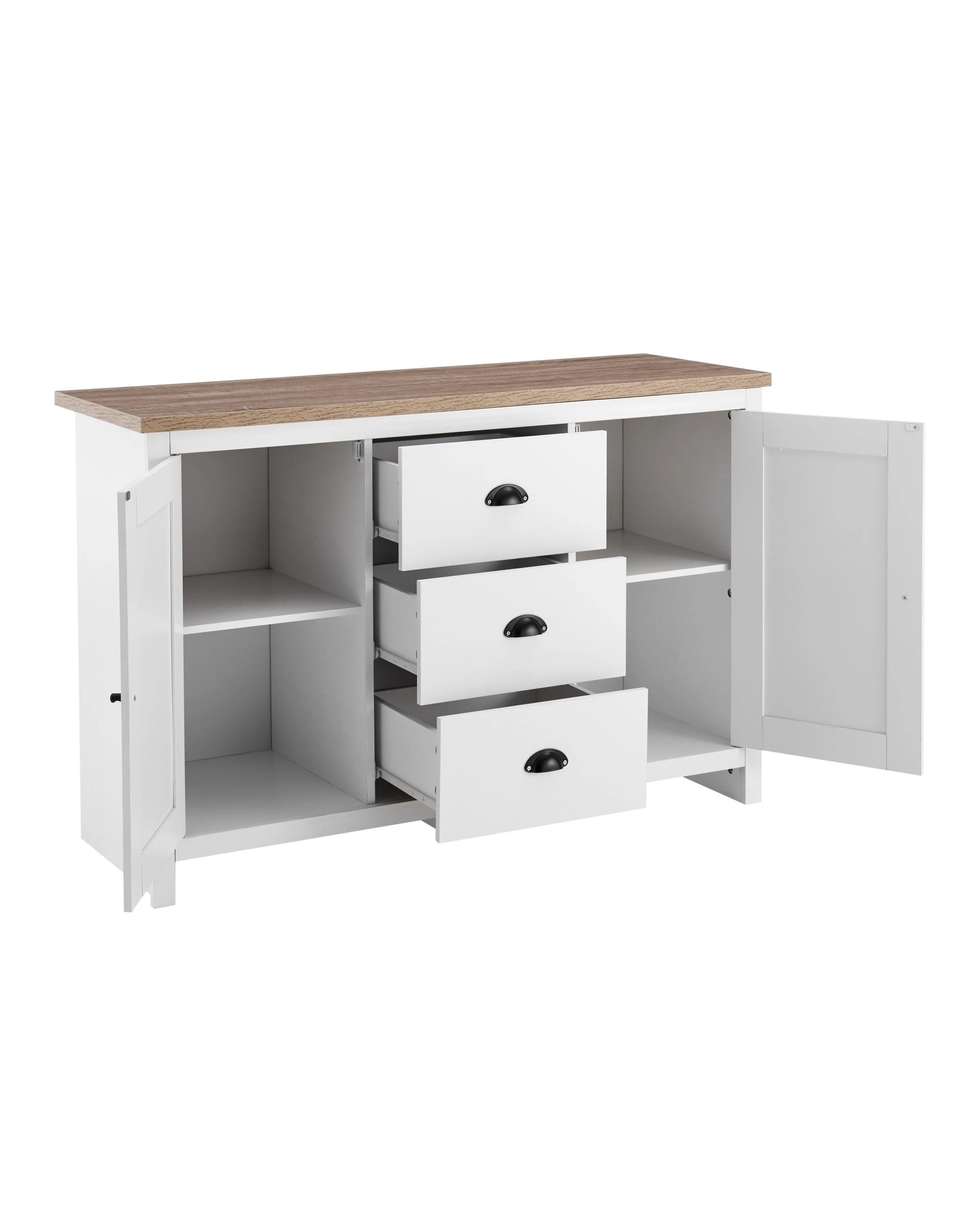 5 Kodu Buffet Sideboard 2 Doors 3 Drawers Storage Cupboard Cabinet White and Oak, 5 of 9
