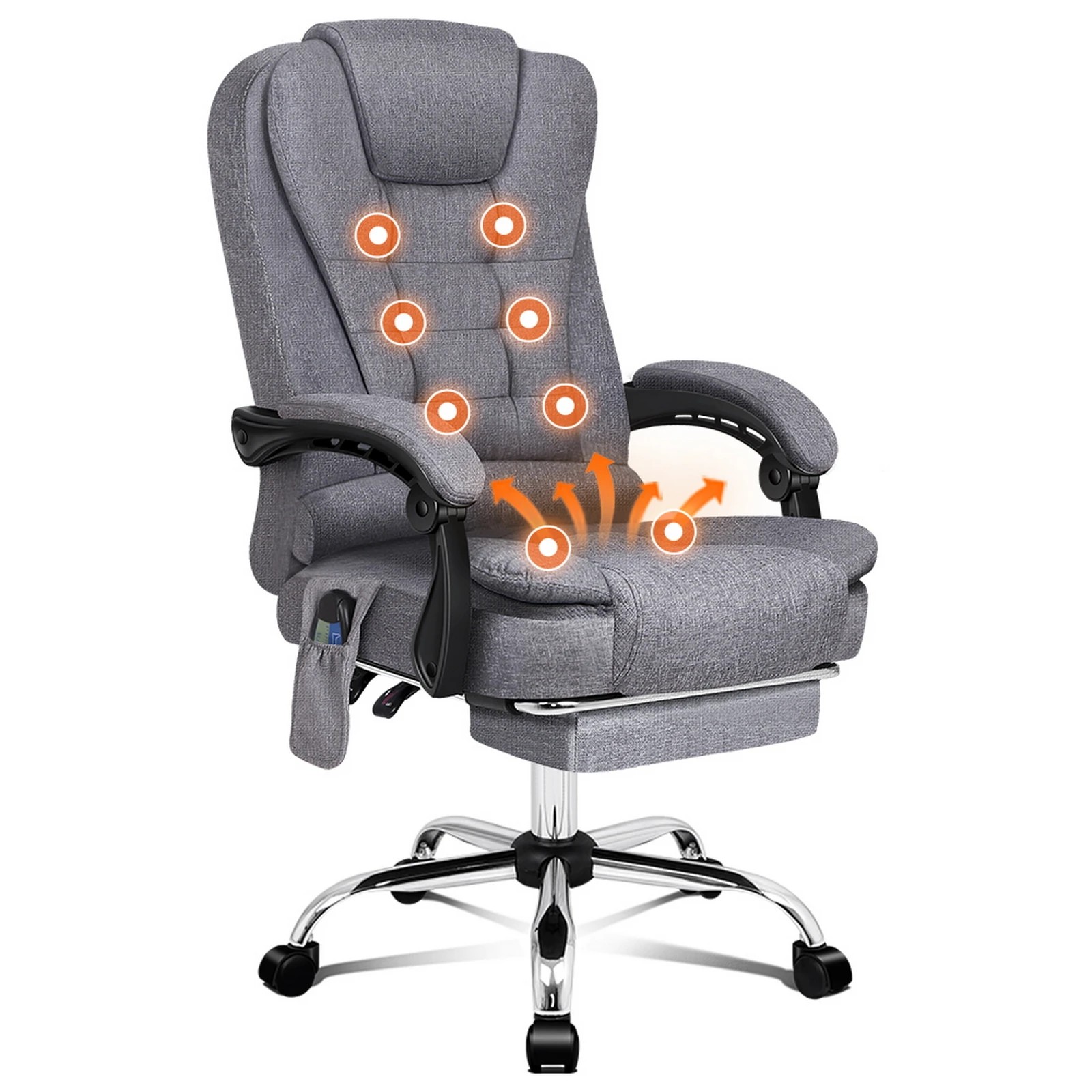 1 Alfordson Massage Office Chair Heated Seat Executive Gaming Racer Fabric - Grey, 1 of 10