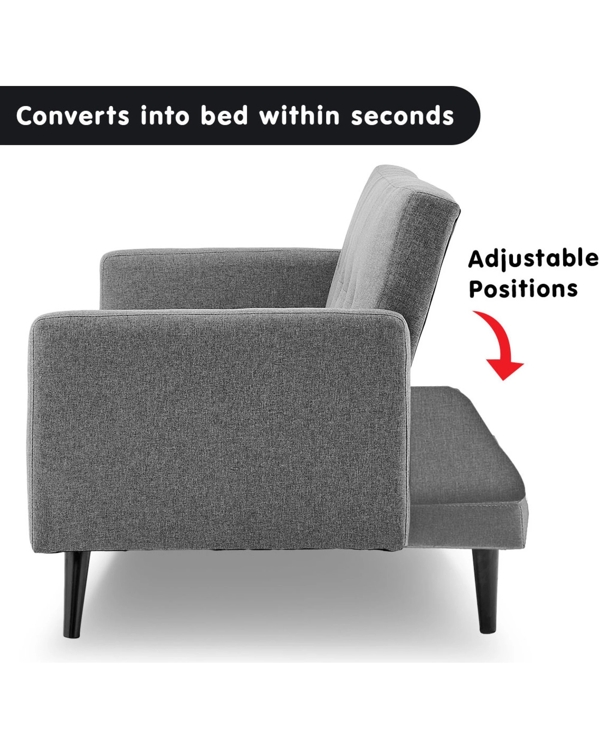 3 Sarantino Tufted Faux Linen 3-Seater Sofa Bed with Armrests - Grey, 3 of 8