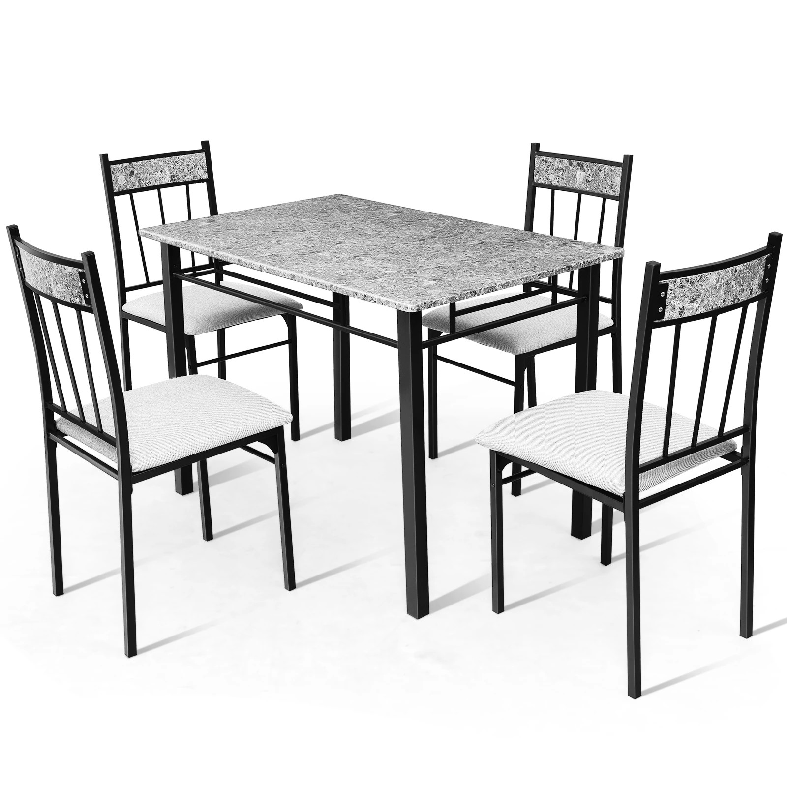 1 Costway 5PCS Dining Table Chairs Set Marble-Like Tabletop Kitchen Set - Black, 1 of 4