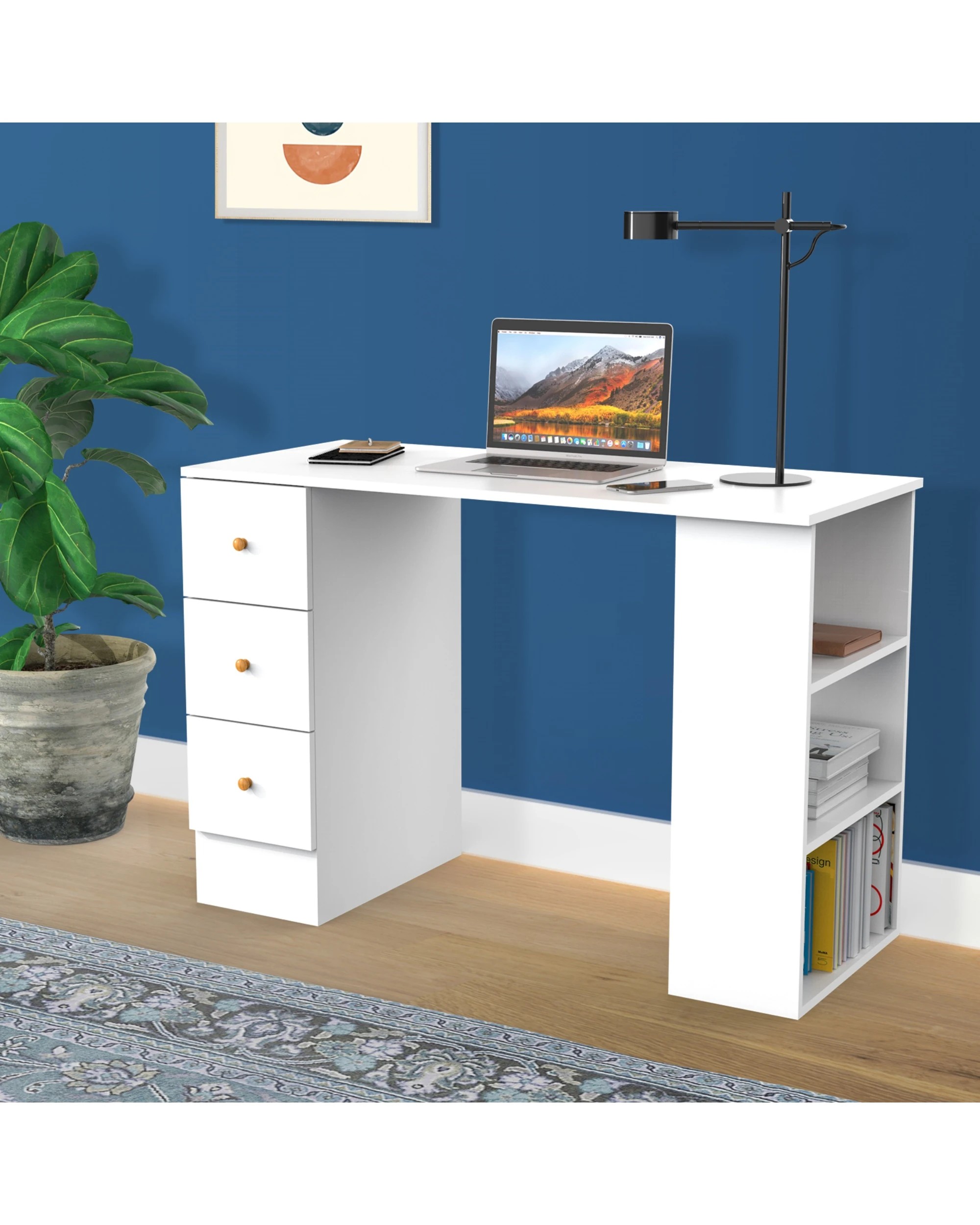 3 Ufurniture Office Desk with Drawers - White, 3 of 9