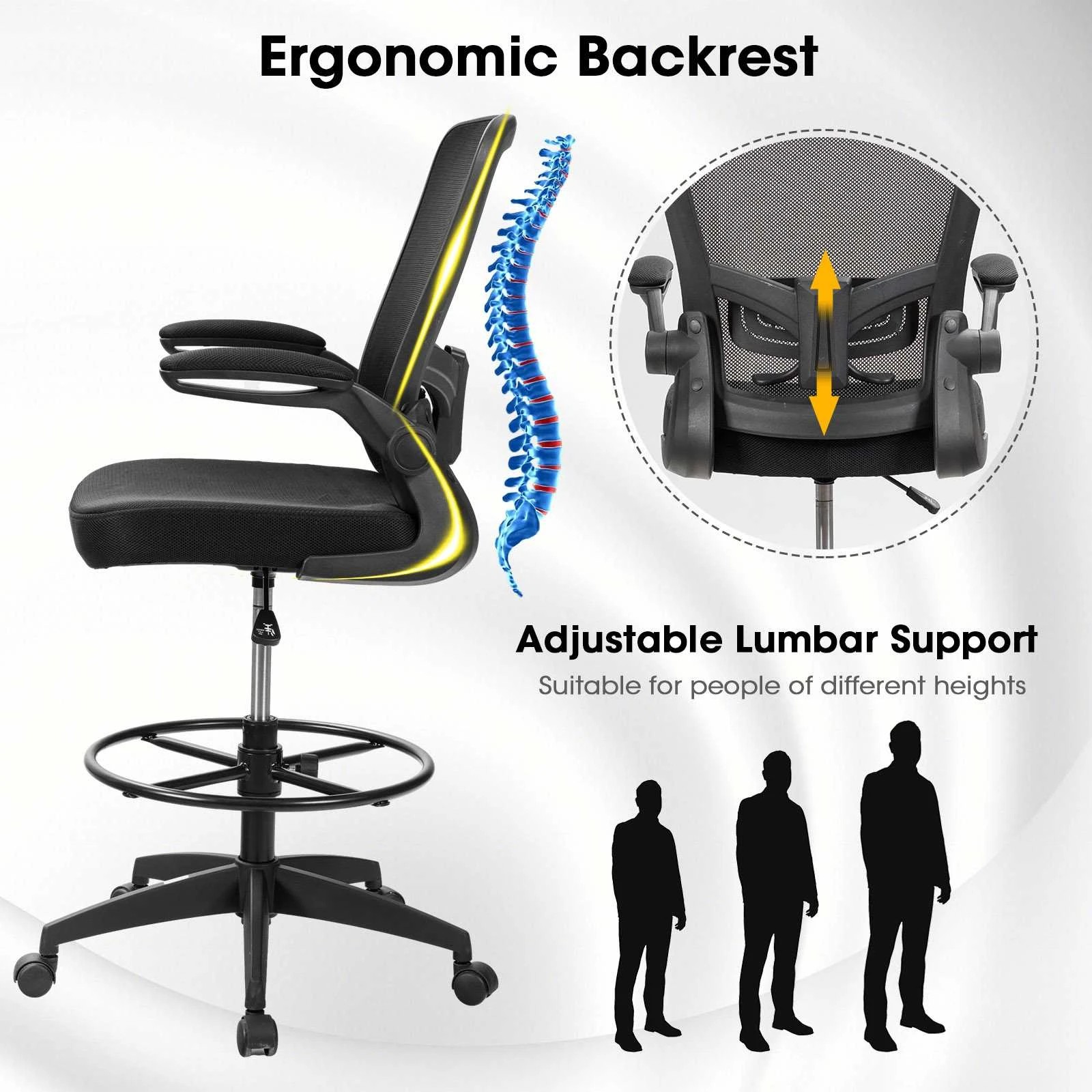 4 Costway Swivel Ergonomic Office Chair Mesh Drafting Chair Computer Chair, 4 of 7