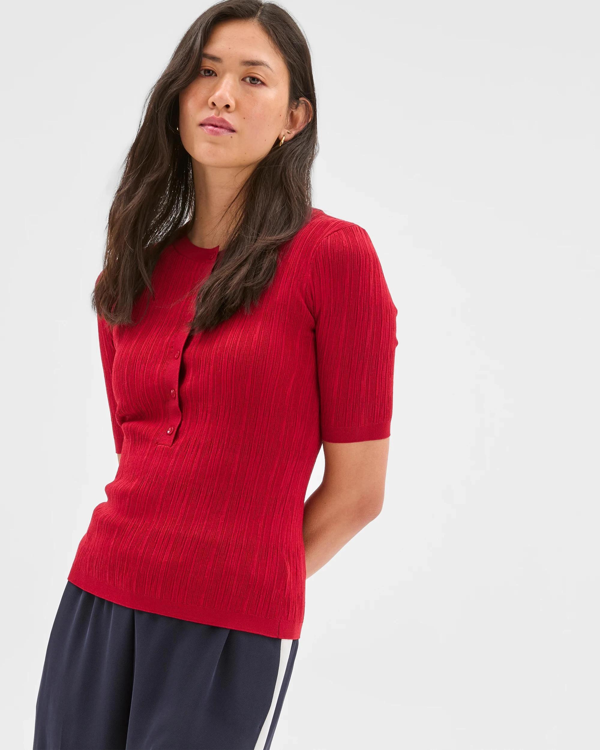 1 Textured Knit Henley Top - Preview CRIMSON, 1 of 6