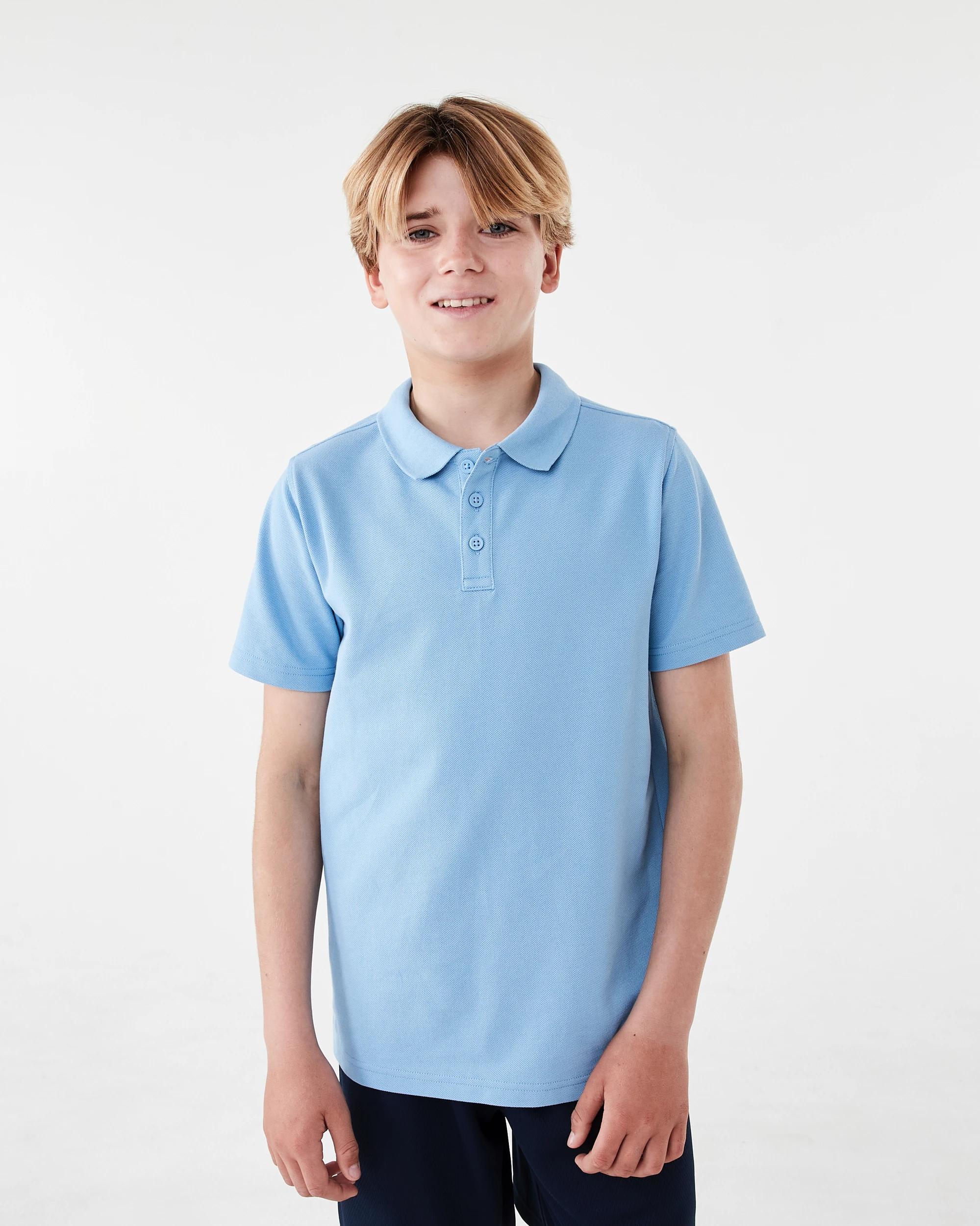 1 School Teflon Cotton Polo T-shirt Mid Blue, 1 of 6
