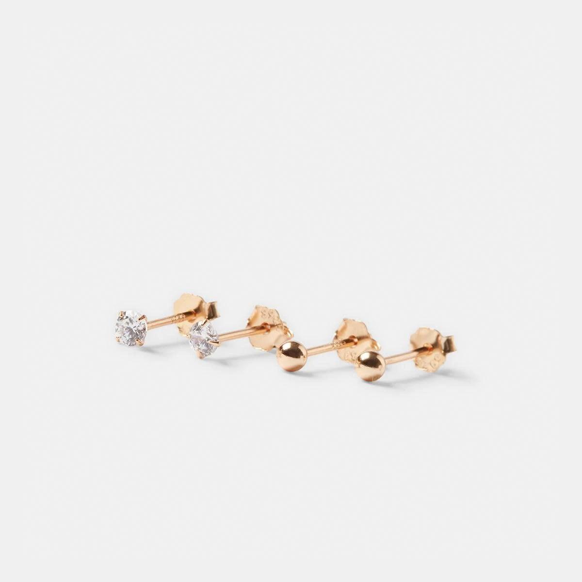 2 2 Pack Stud and Clear Gem Earrings - Gold Tone Gold, 2 of 6