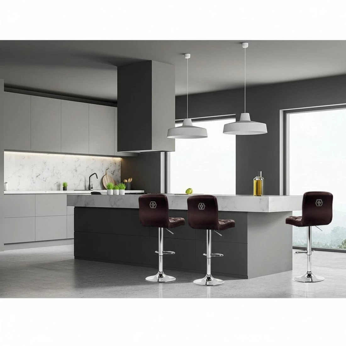 5 Artiss 2x Bar Stools Leather Gas Lift - Brown, 5 of 5