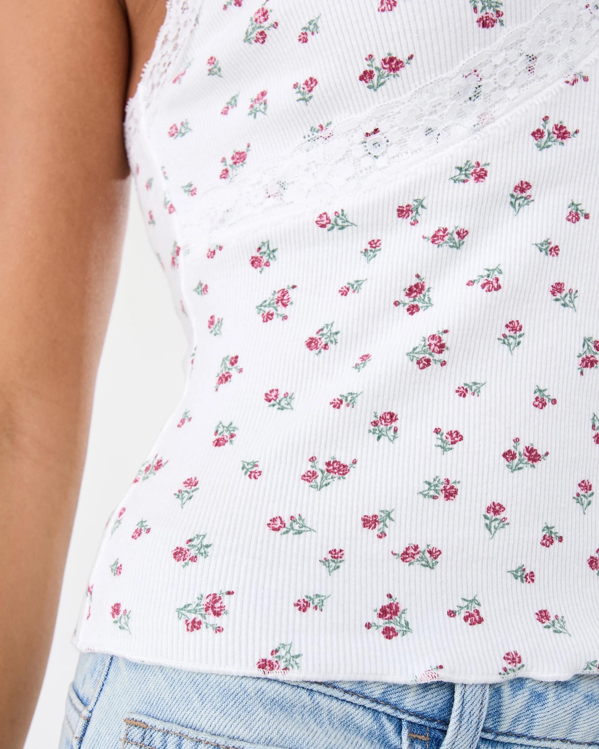 7 Sleeveless Lace Trim Cami Pink Ditsy, 7 of 7