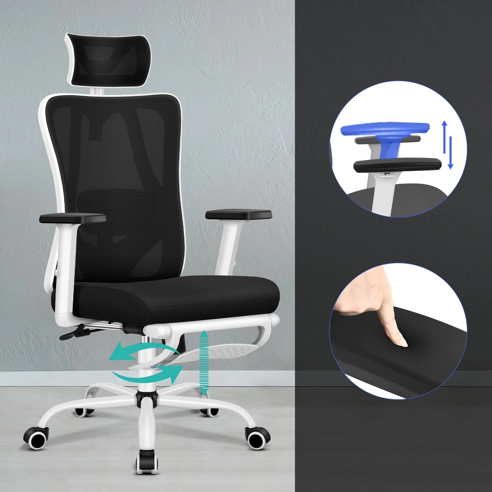 7 Alfordson Office Chair Mesh Ergonomic Executive Seat Work Computer Gaming - Black White, 7 of 10