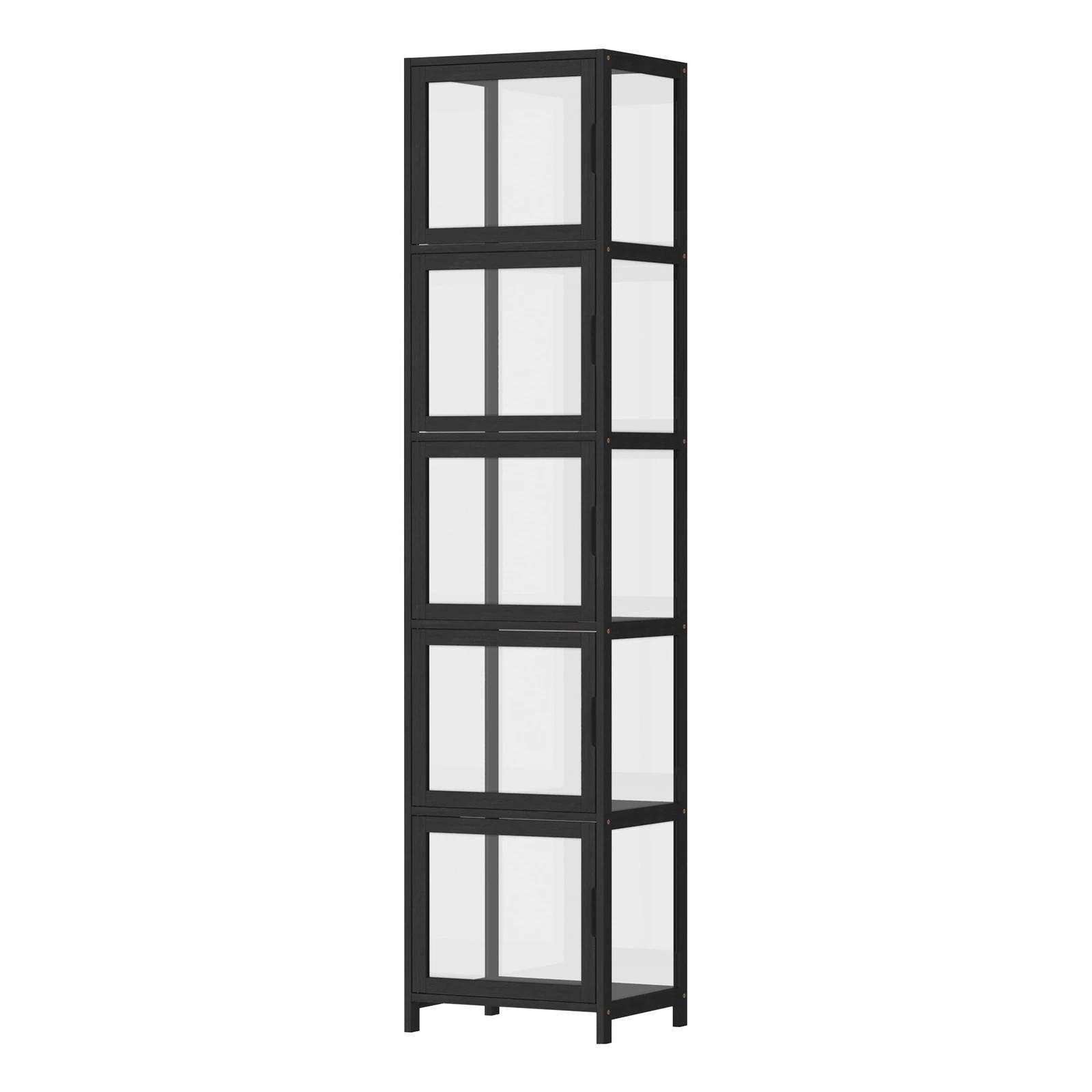 1 Oikiture Display Cabinet 5-tier Slim Storage Shelves Clear Bookcase Rack
 - Black, 1 of 9