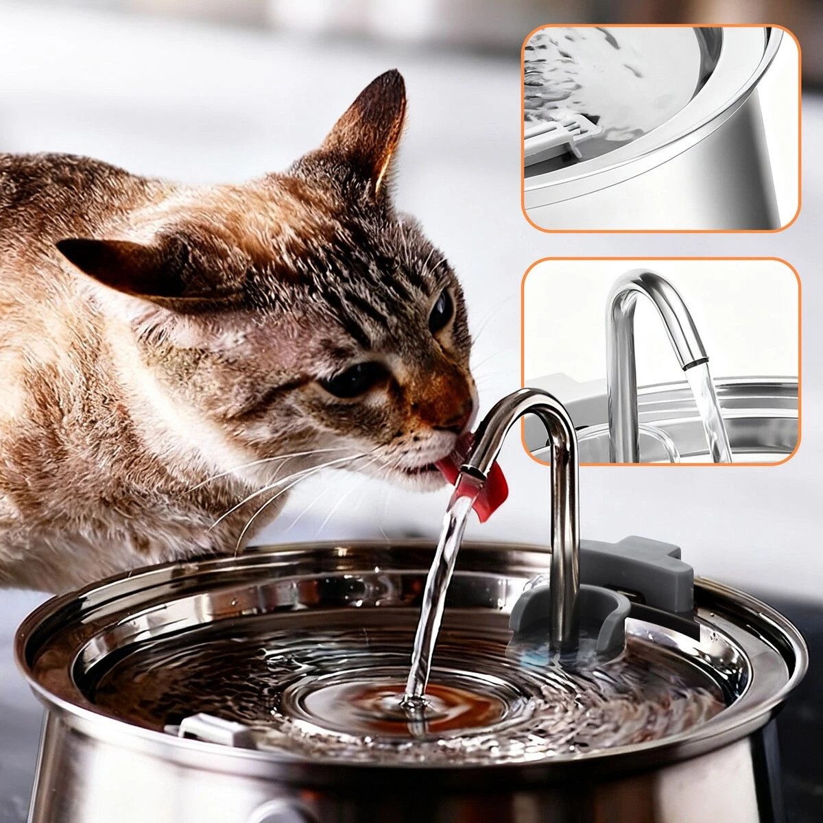 2 Pet Scene Automatic Cat Water Fountain Stainless Steel Electric LED, 2 of 9