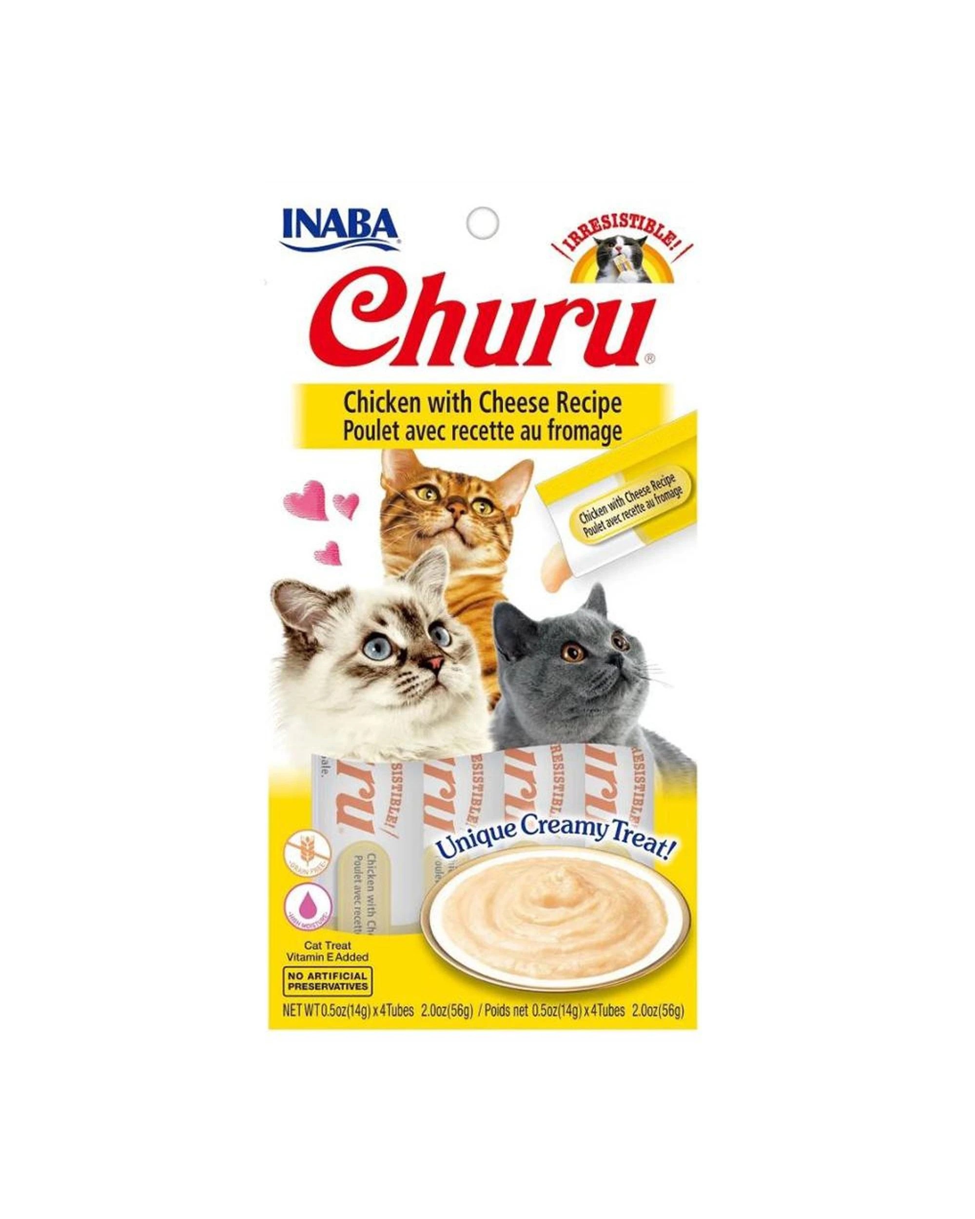 1 Inaba Churu Creamy Cat Treat Chicken w/ Cheese Recipe 6 x 56g, 1 of 2