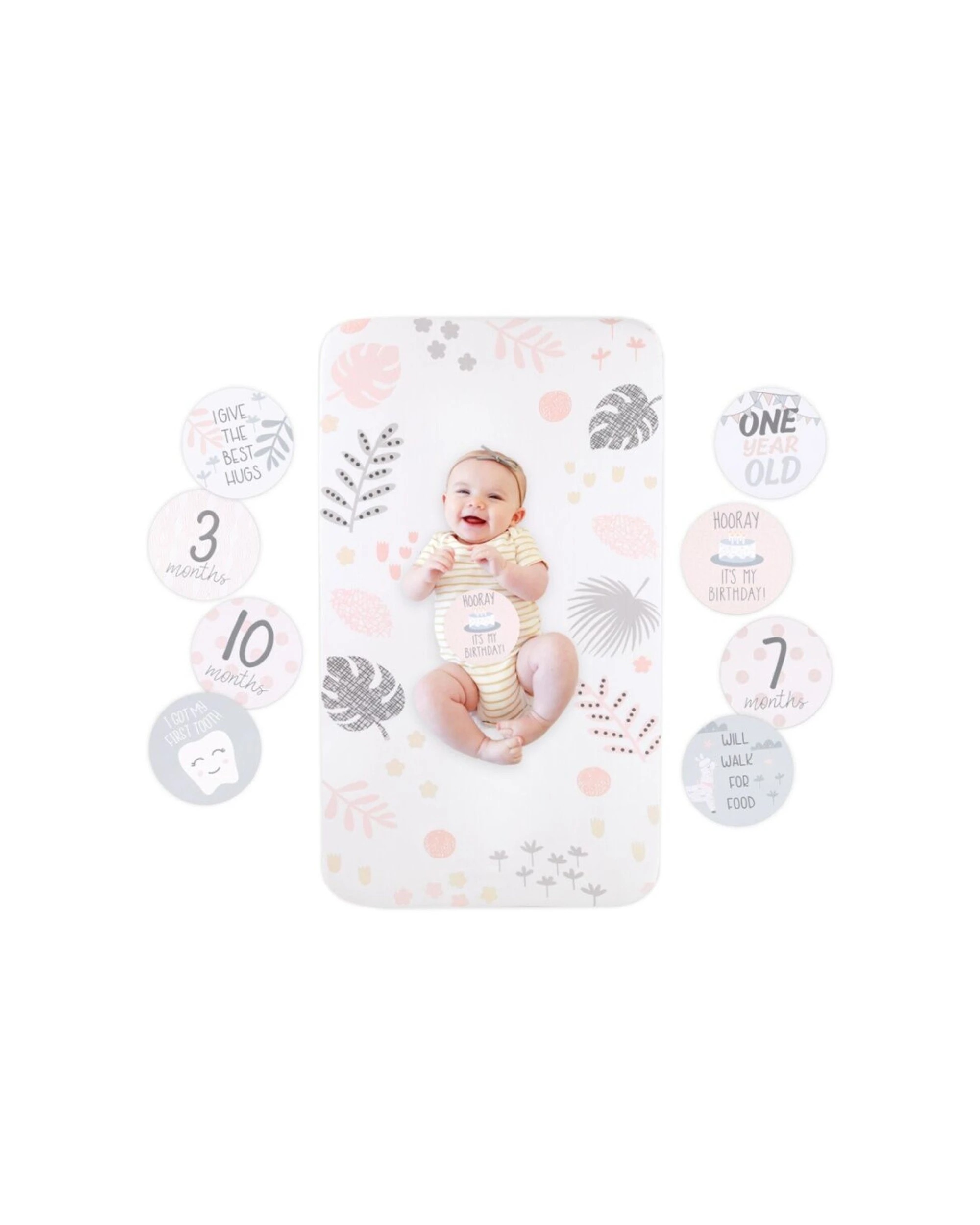 5 Little Haven Botanical Leaf Bedding Bundle 6pc Cot Set With Milestone Cards - Multi, 5 of 7