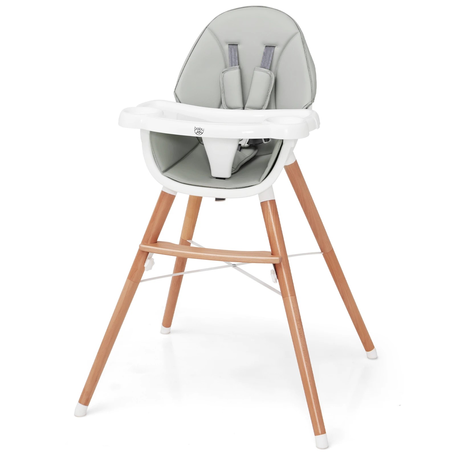 1 Costway Wood High Chair Adjustable Dining Chair Feeding Seat - Grey, 1 of 1