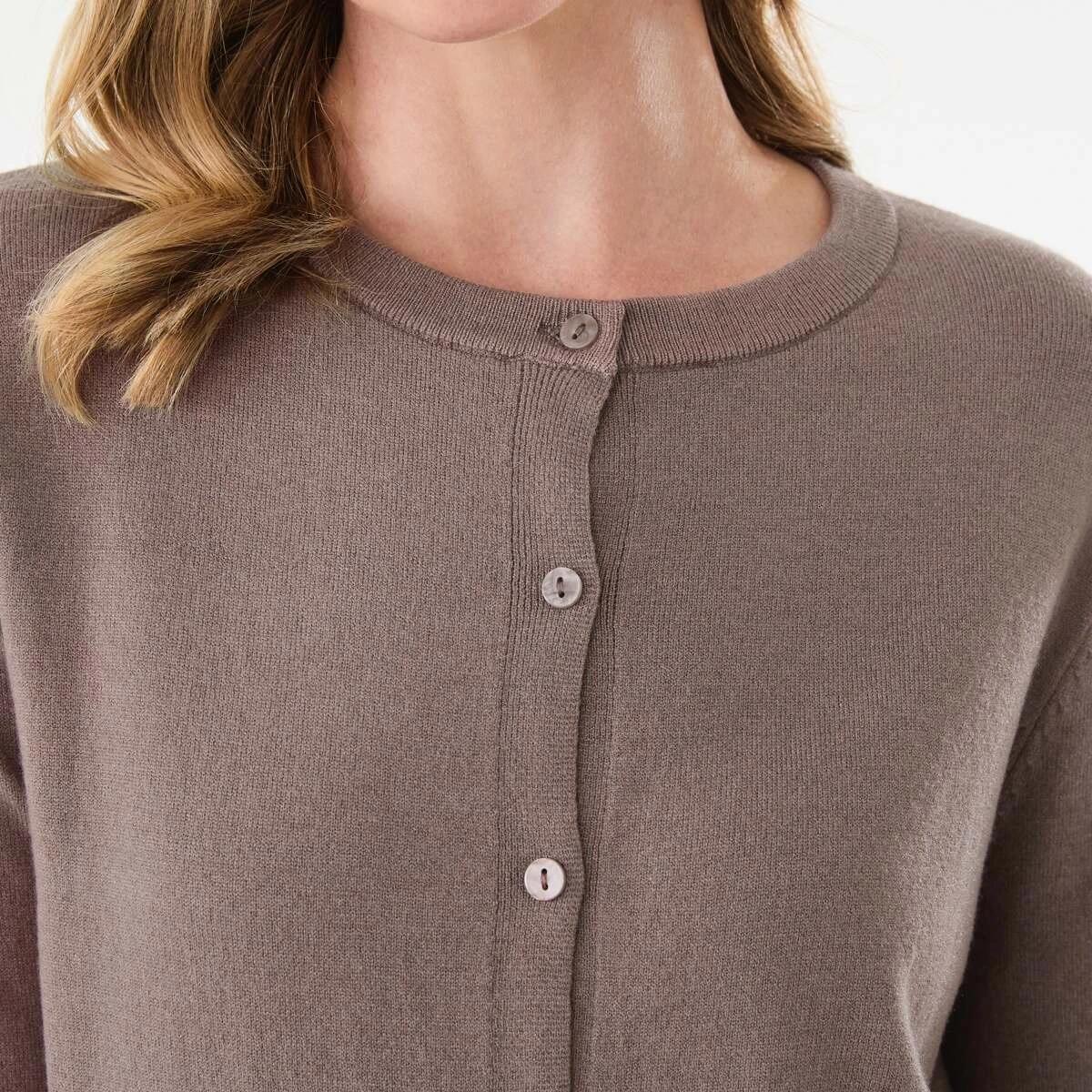 5 Lightweight Crew Neck Cardigan Taupe Brn, 5 of 6