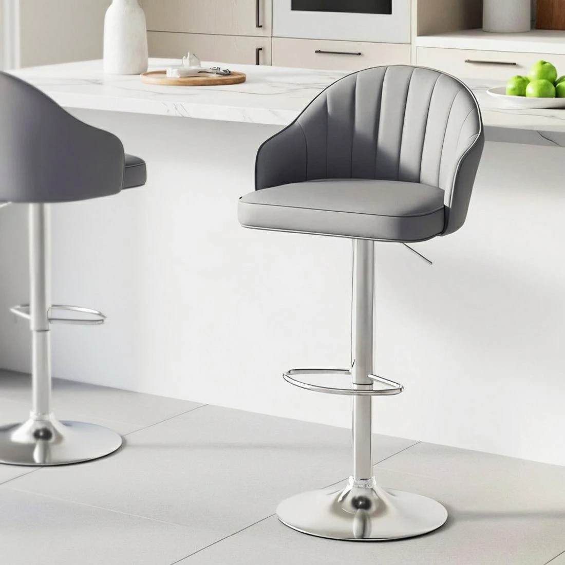 6 Artiss 2x Bar Stools Kitchen Swivel Gas Lift Counter Chair Shell Leather - Grey, 6 of 6
