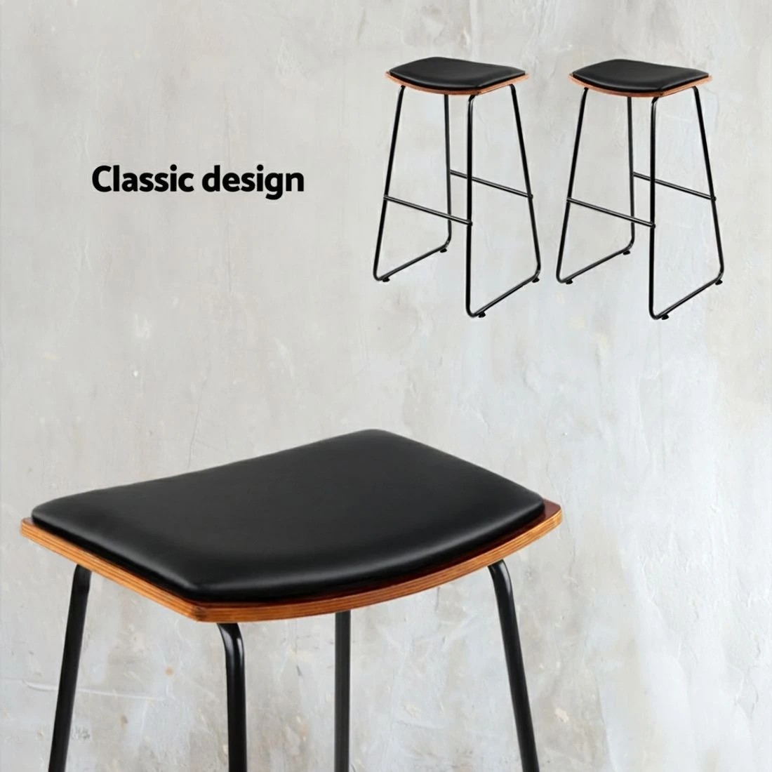 4 Artiss 2x Bar Stools Leather Padded Metal - Black, 4 of 8