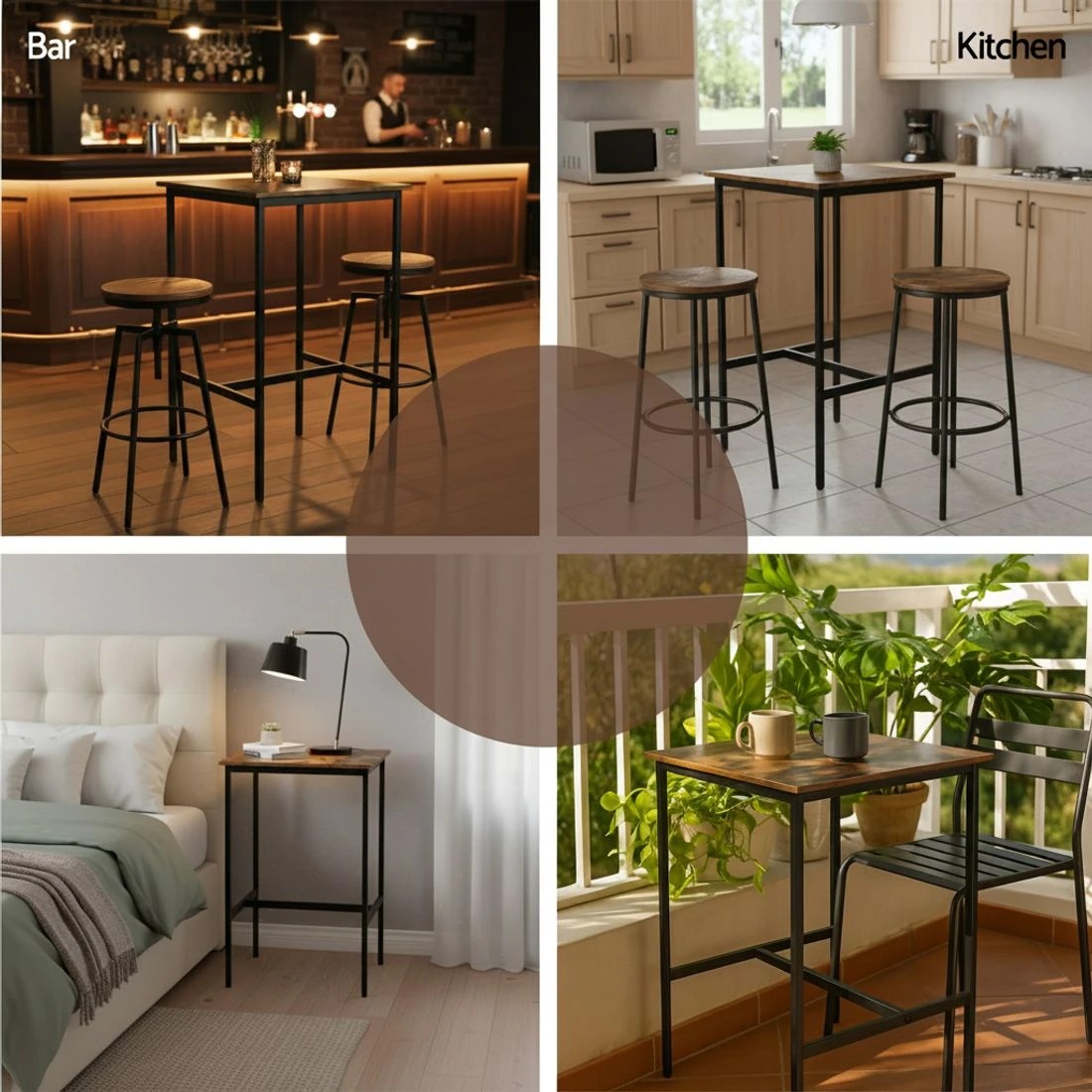 7 Artiss Bar Table Counter Kitchen Dining Desk Pub 60x92cm Vintage Metal - Brown, 7 of 7