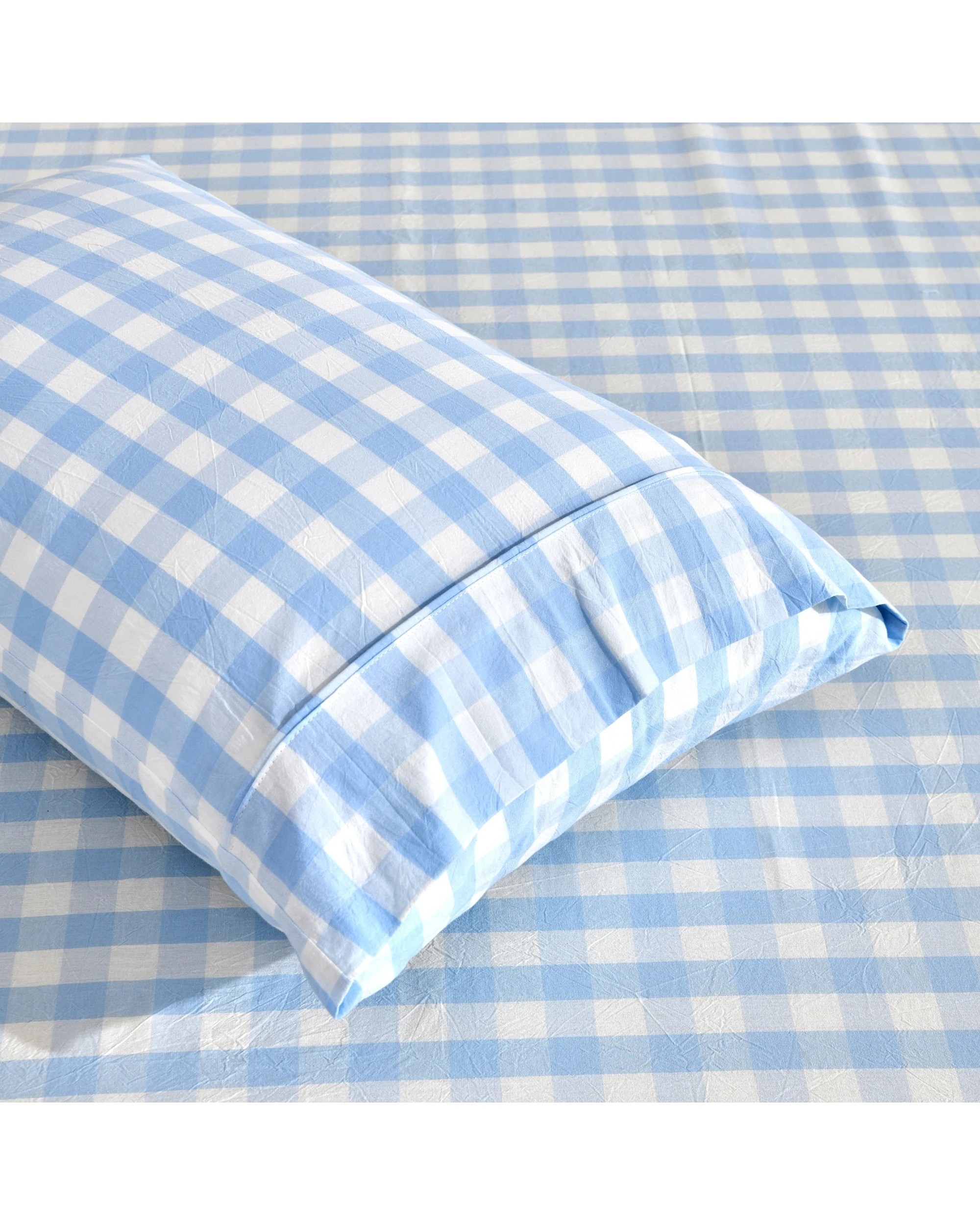 3 Dreamaker Lola Yarn Dyed Washed Cotton Gingham Sheet Set - Queen Bed - Sky, 3 of 6