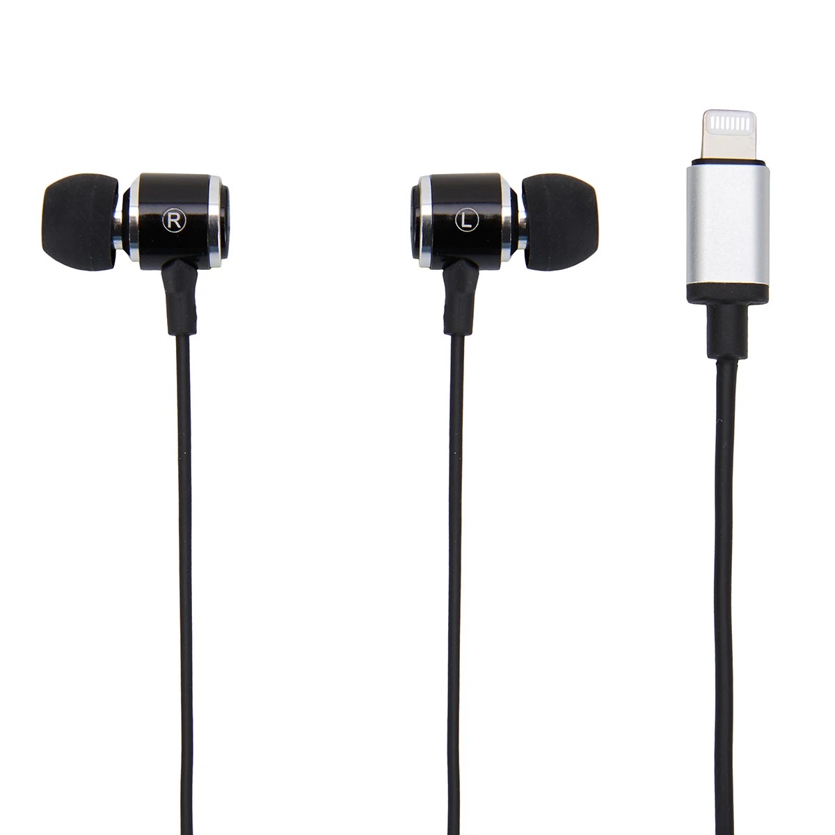 2 Bud Style Lighting Earphones - Black with Silver, 2 of 4