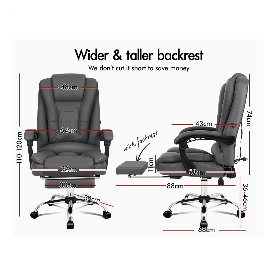 9 Alfordson Massage Office Chair Executive Seat Gaming Recliner Computer Racer - Grey, 9 of 10