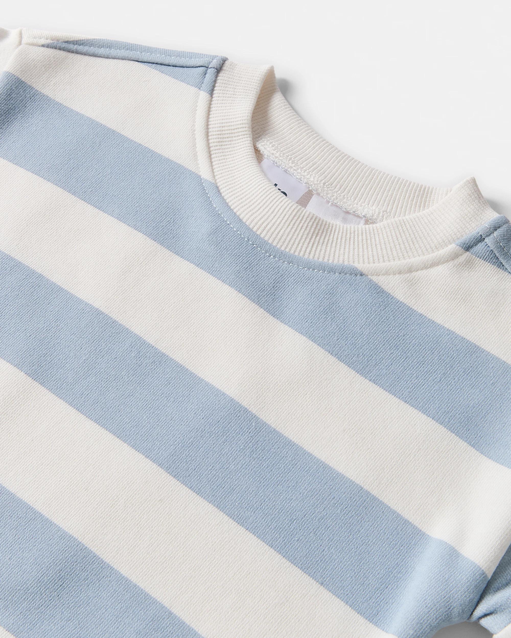 3 Short Sleeve Terry Bodysuit Blue Strip, 3 of 3