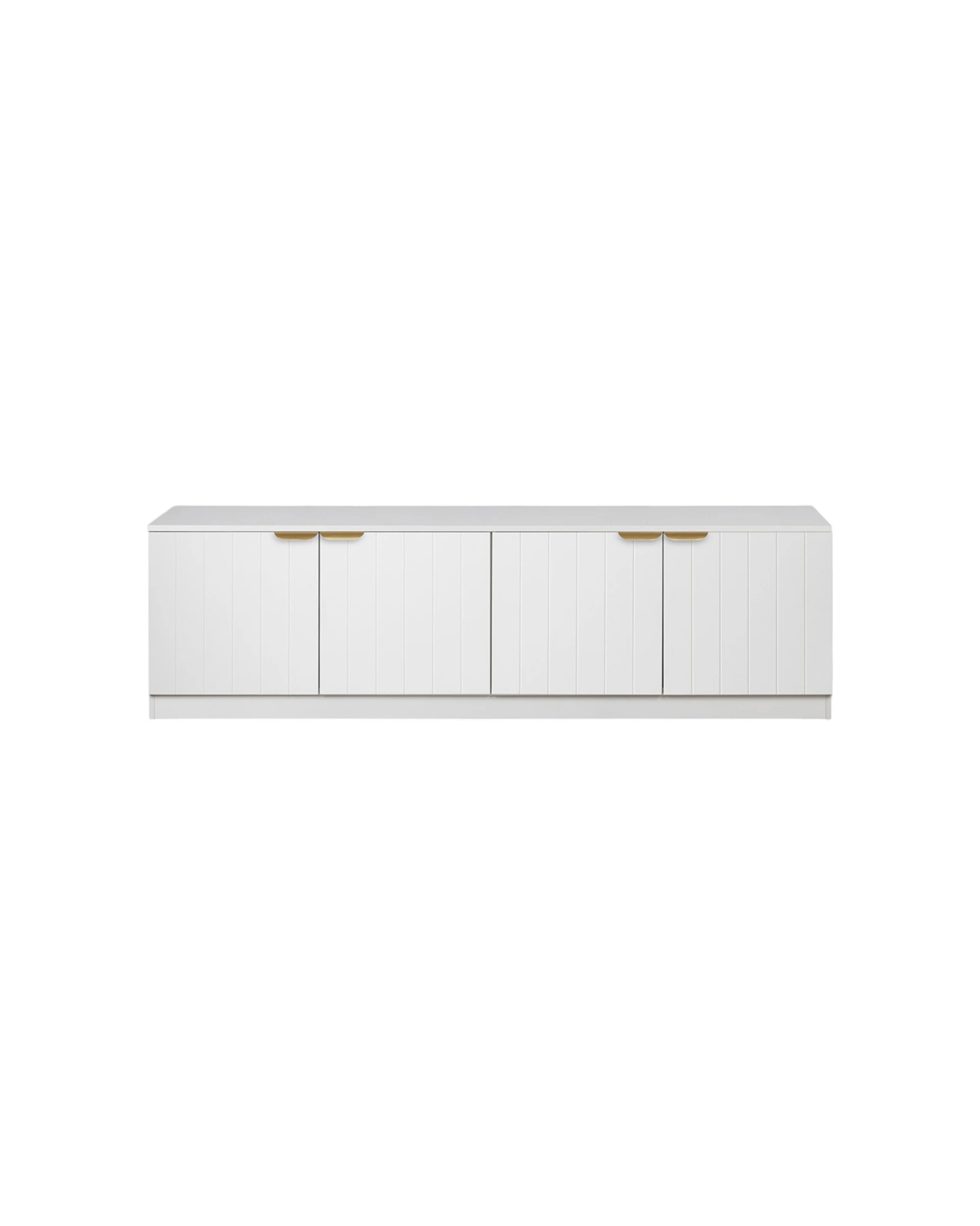 1 European Cabinetry Bucharest VJ Panel TV Unit Brass Pull Handle - White, 1 of 4