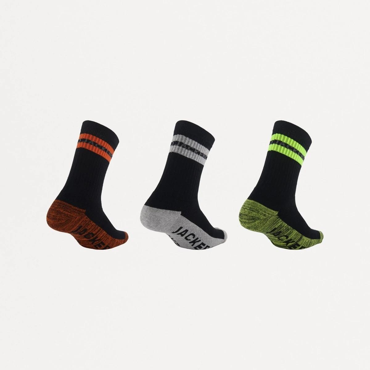 2 3 Pack Stripe Work Socks YELLOW, GREY, ORANGE, 2 of 3