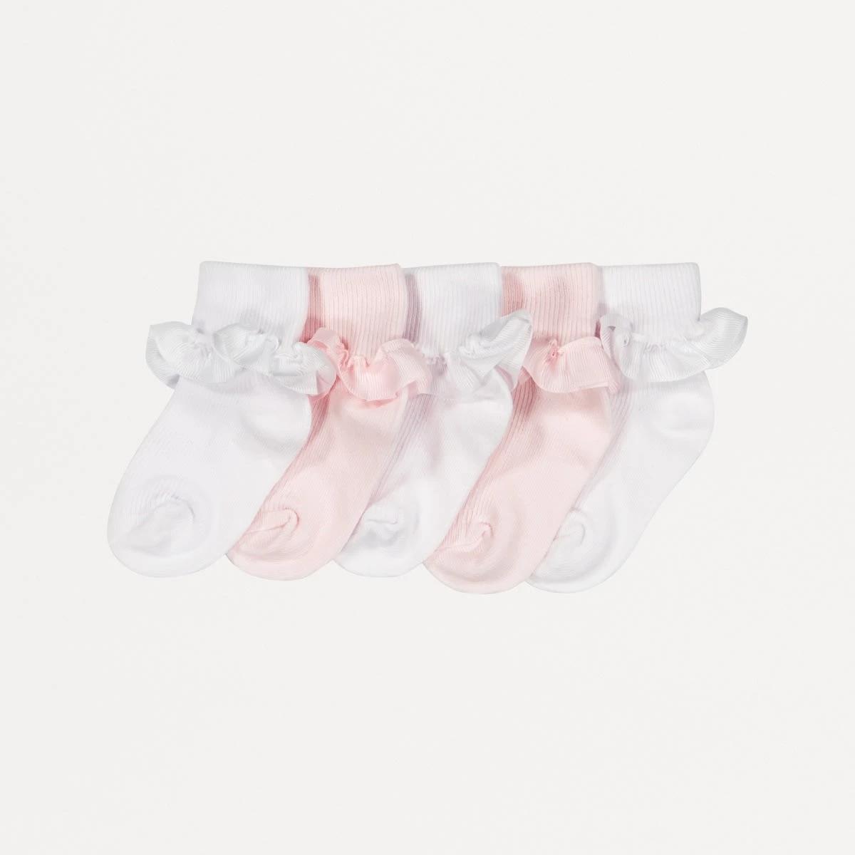 1 5 Pack Socks PINK FRILL SOCKS, 1 of 2
