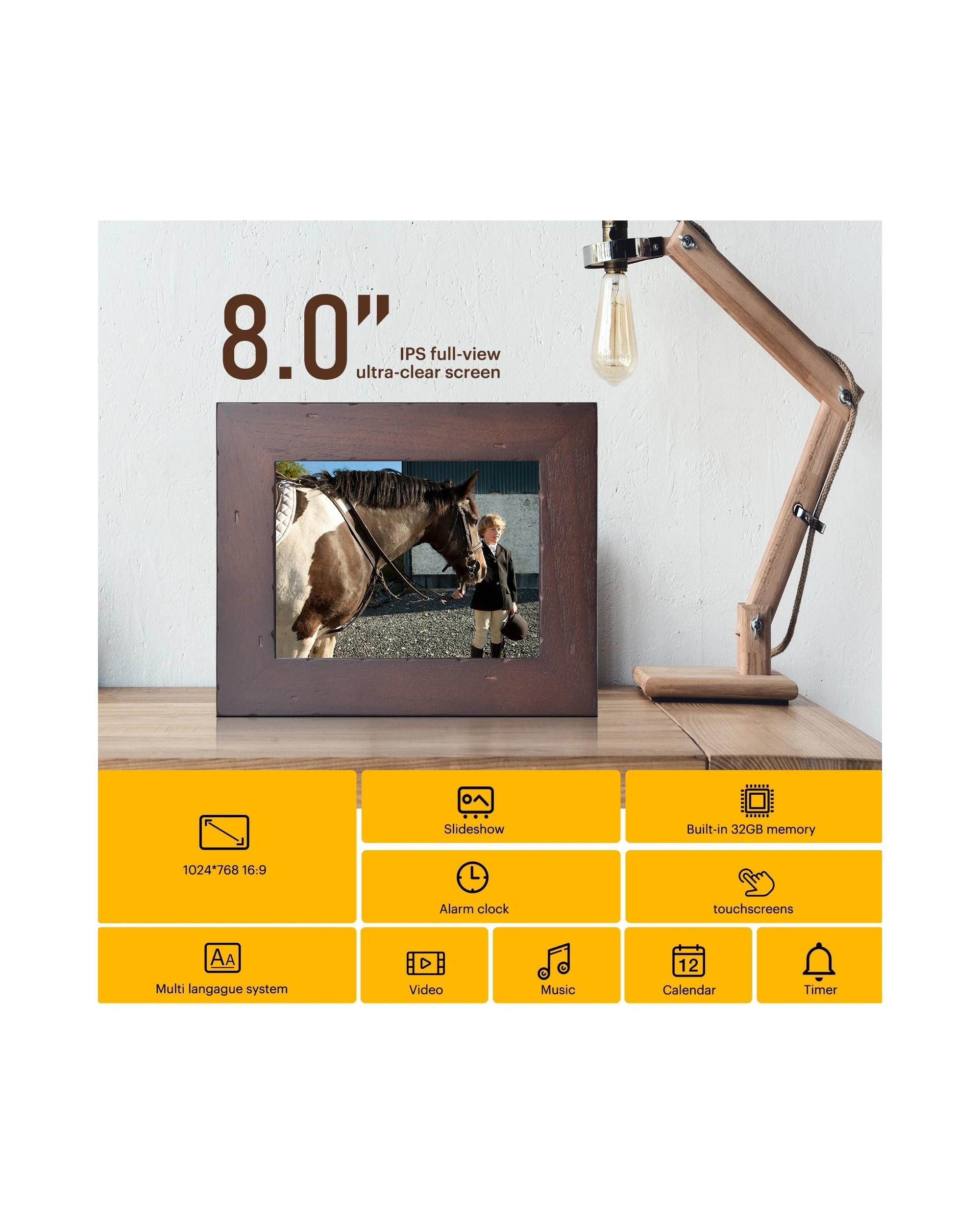 1 Kodak RCF-8016 8 Inch Wi-Fi Photo Frame Rustic Wood, 1 of 5