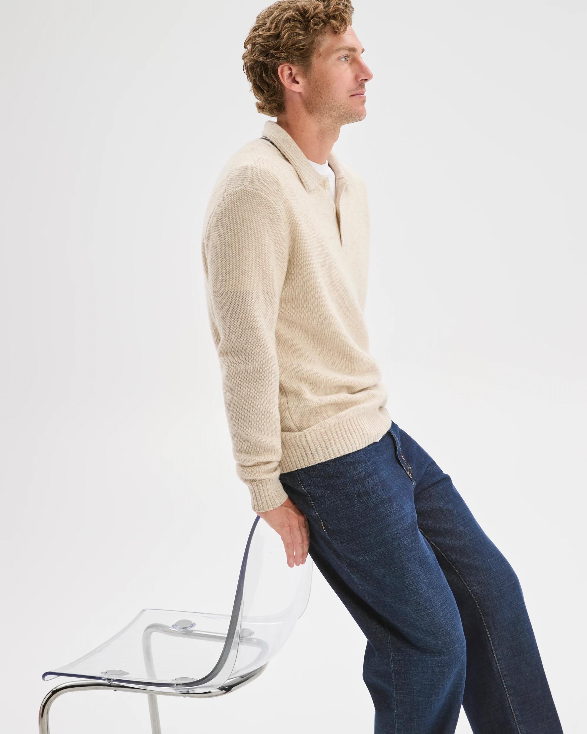 3 Target Man Lambswool Long Sleeve Knit Polo Top OATMARLE, 3 of 7