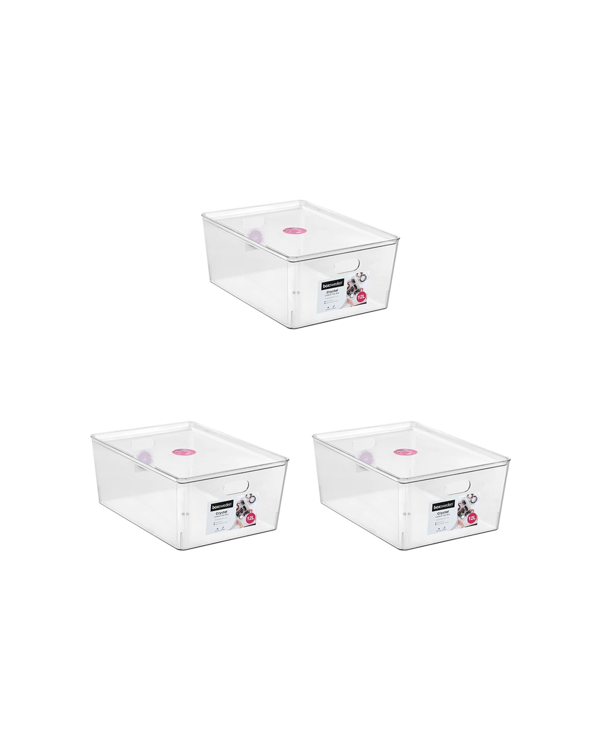 1 Boxsweden 3PK Crystal Tidy Box Container with Lid 12L - Clear, 1 of 6
