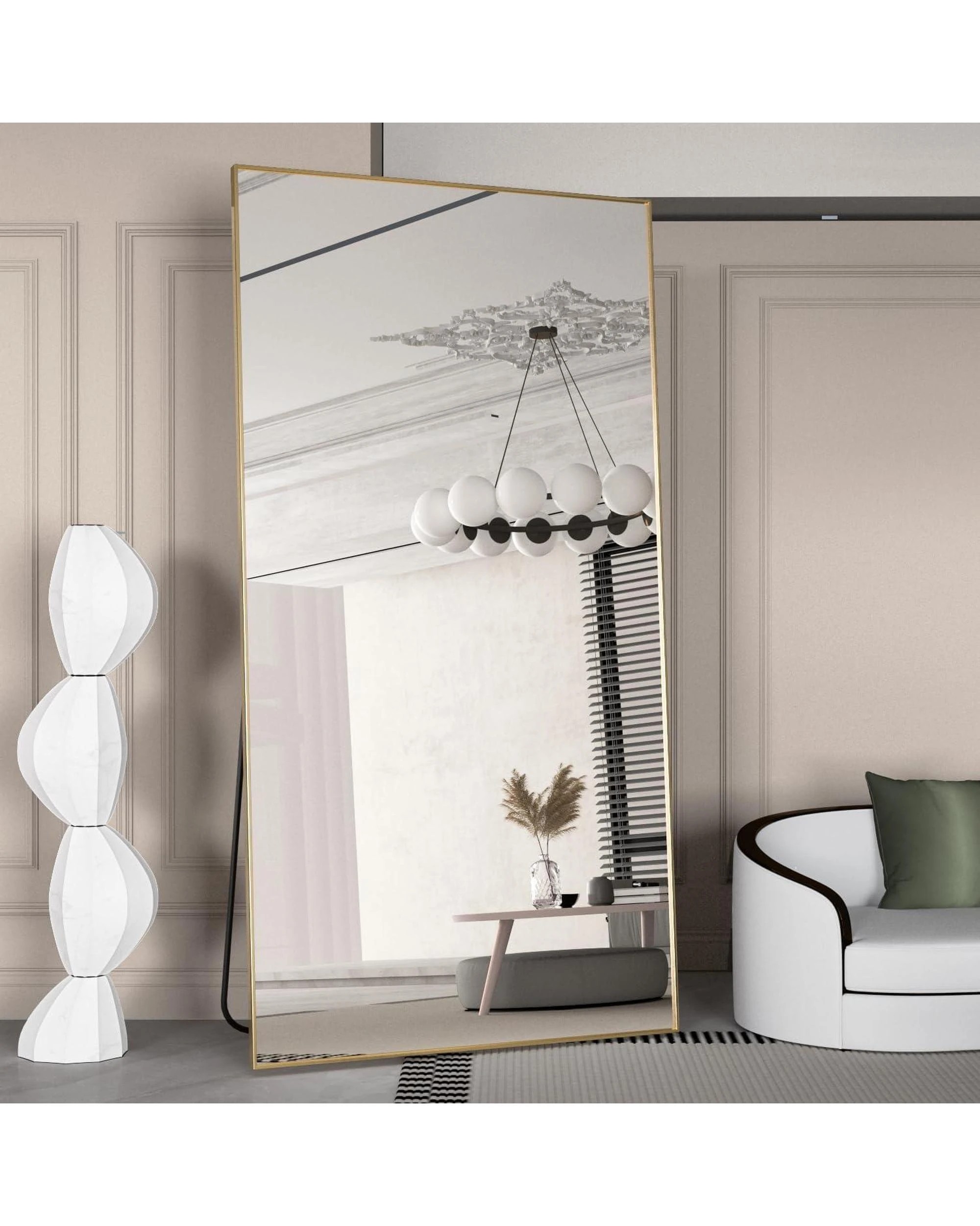 2 OAKORY 198x96cm Rectangular Full Length Mirror, Floor Mirror with Aluminium Alloy Frame Gold, 2 of 7