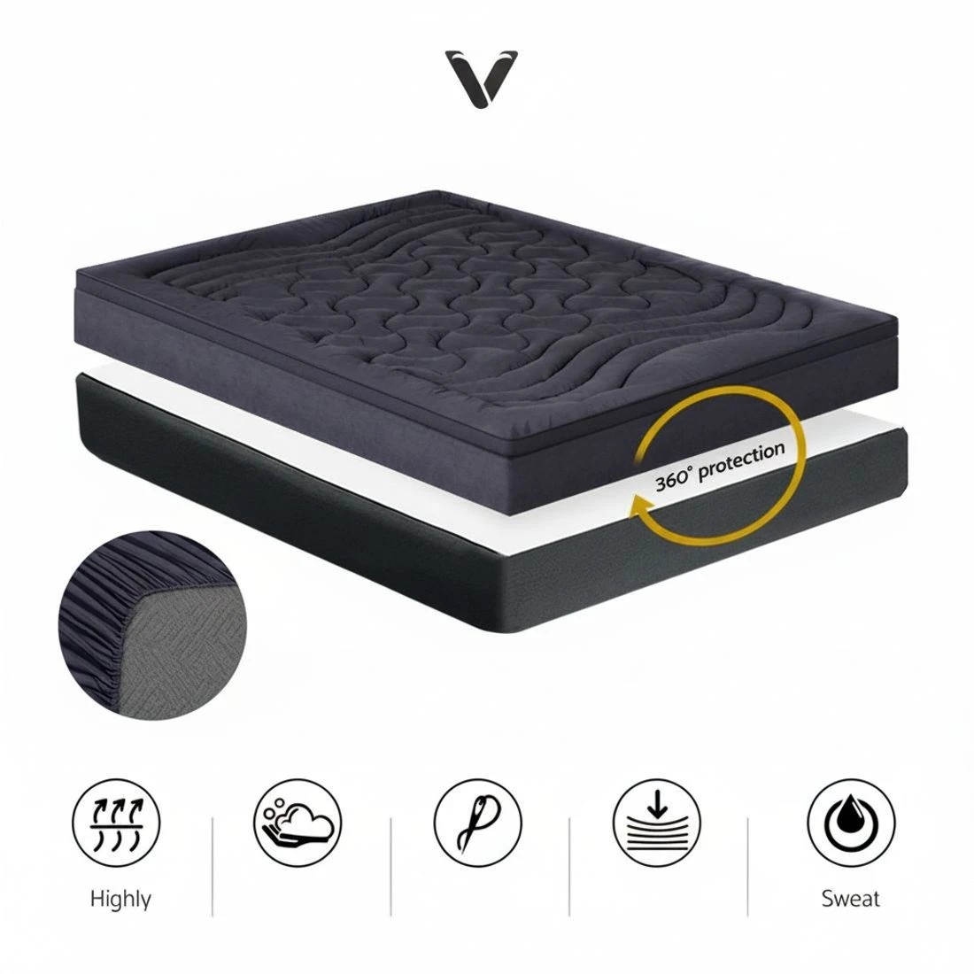 5 Giselle Bedding Mattress Topper Pillowtop 3-Zone King Single - Charcoal, 5 of 6