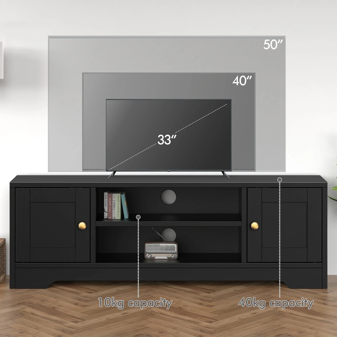 4 Alfordson TV Cabinet Entertainment Unit Stand Hamptons 120cm Storage - Black, 4 of 10