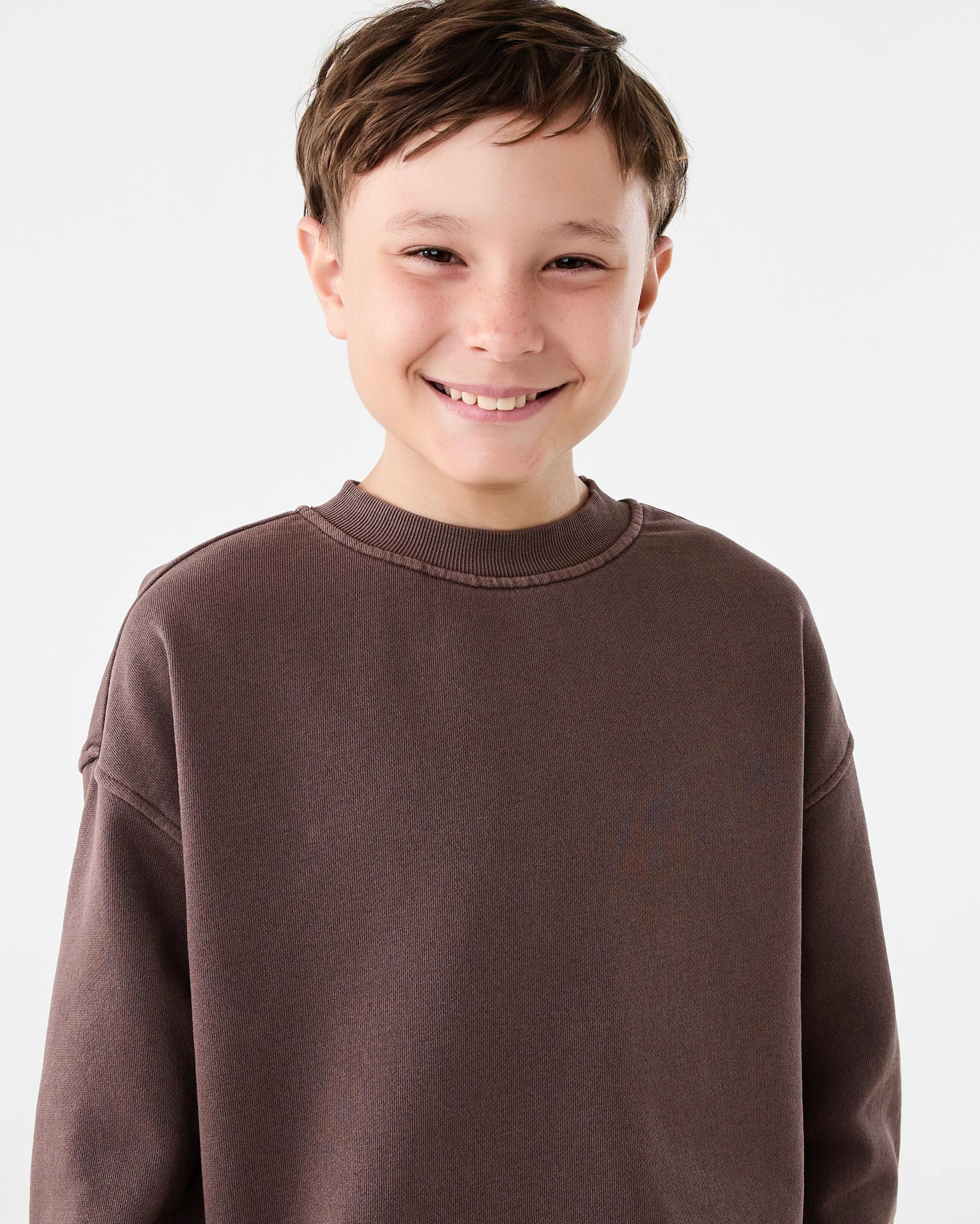 3 Oversized Plain Washed Crew Neck Sweatshirt Fossil Brn, 3 of 7