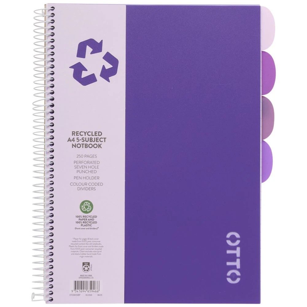 1 Otto A4 5 Subject Notebook 250 Page Purple, 1 of 5