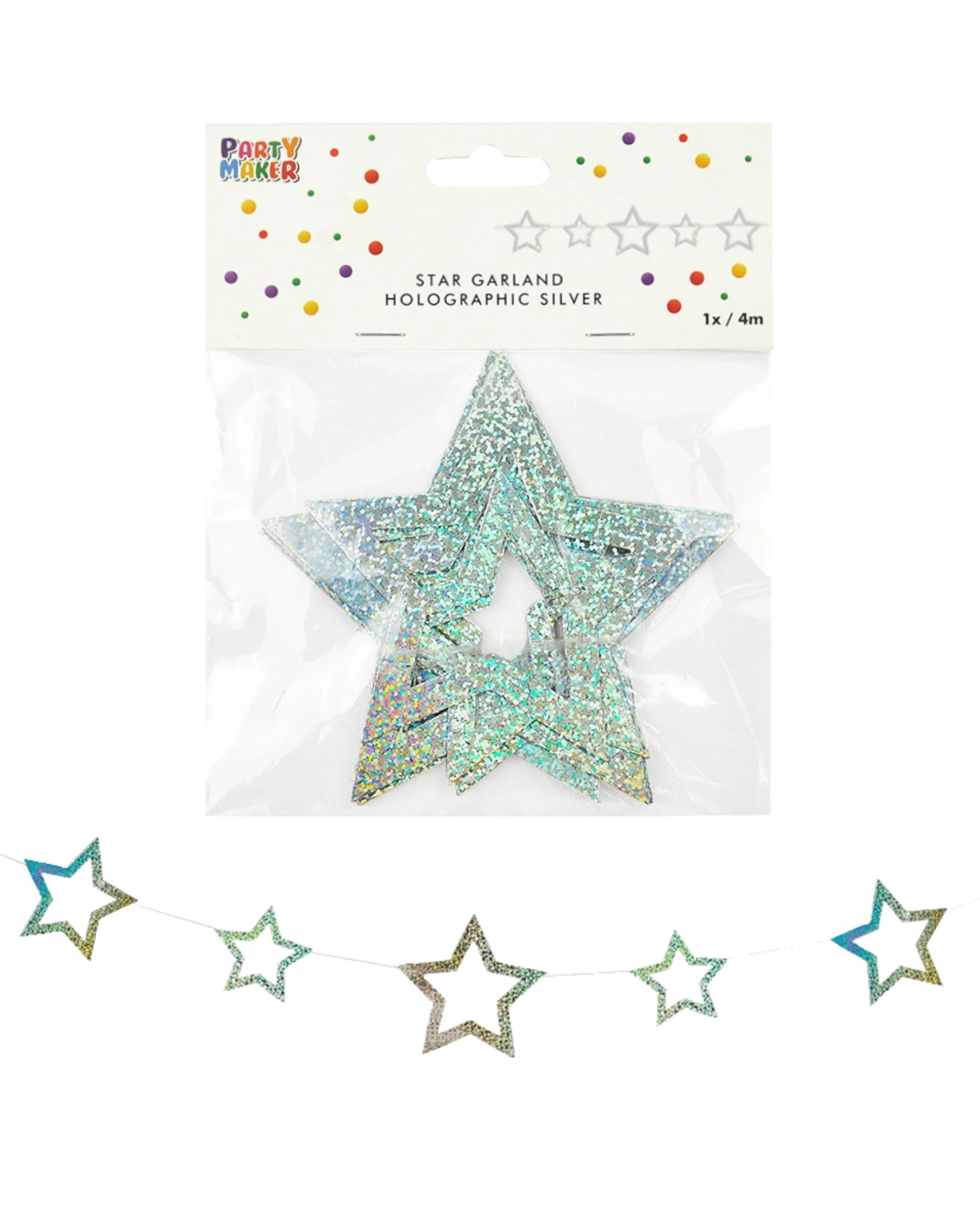 1 Party Maker Holographic Silver Star Garland Banner, 1 of 1