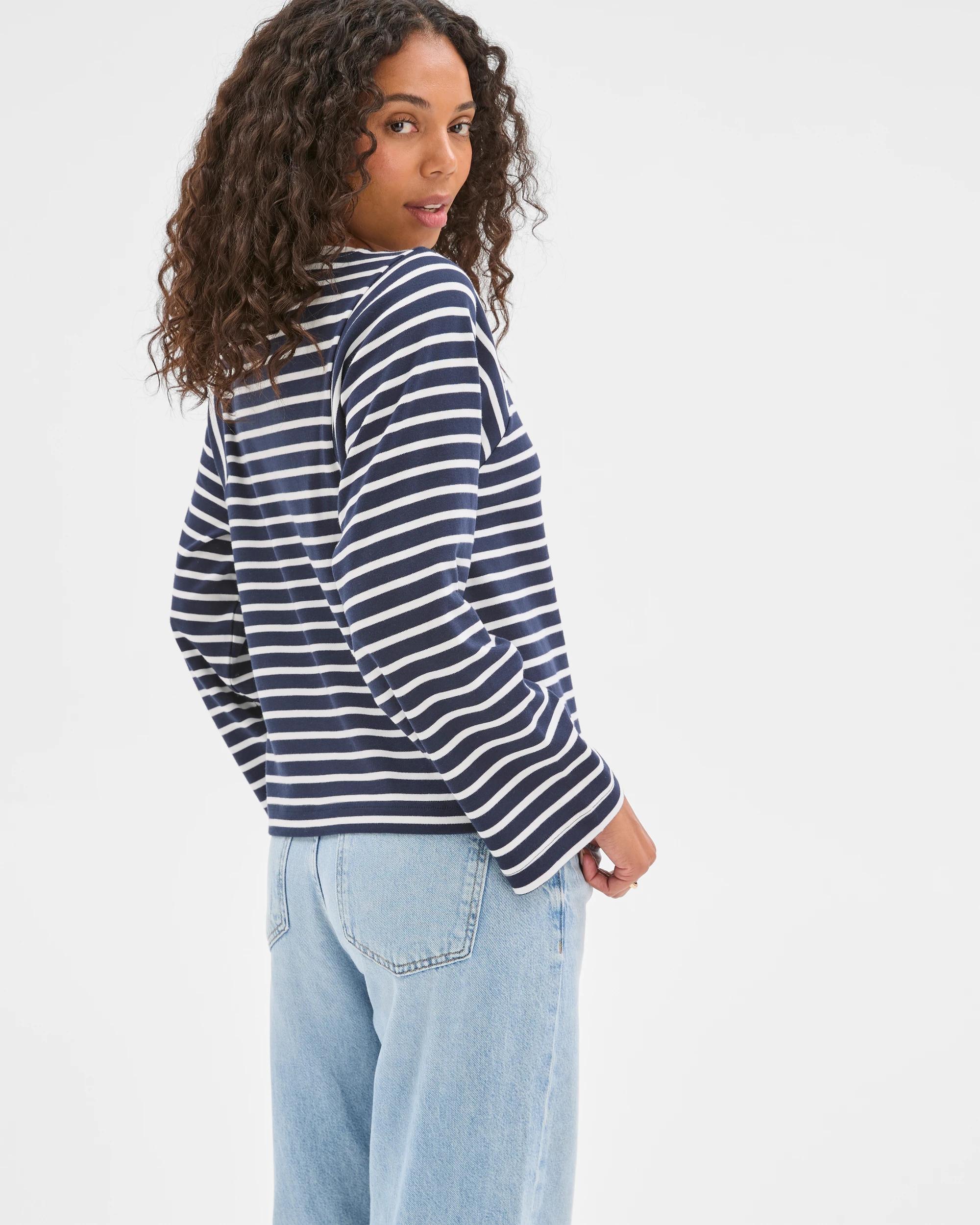 4 Target Woman Australian Cotton Long Sleeve Spliced Top INK NAVY/BRILLIANT WHITE, 4 of 7