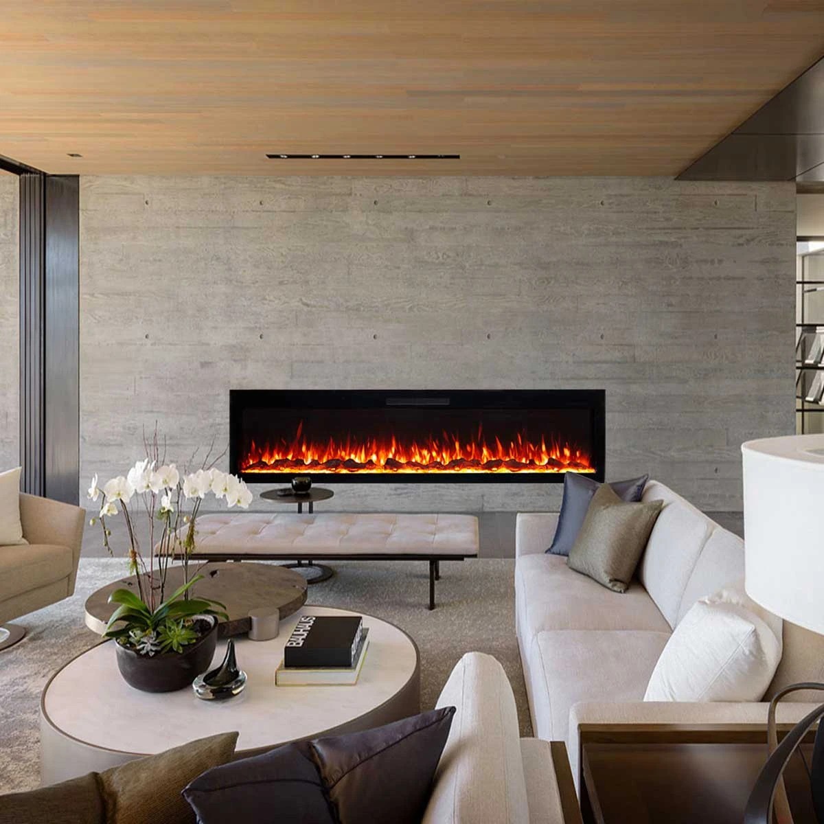 1 Moda Living Rocco 72 inch Electric Fireplace - Black, 1 of 5