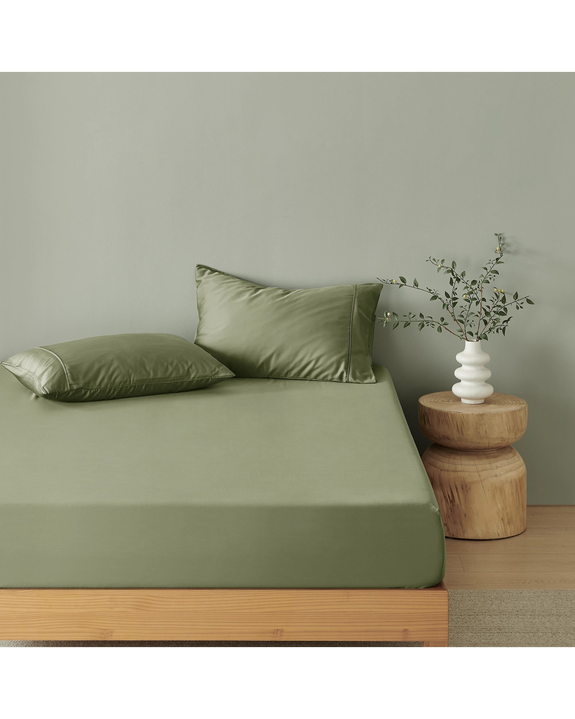 1 Natural Home 400TC 100% Bamboo Sateen Fitted Sheet Set - Queen Bed - Eucalyptus, 1 of 5